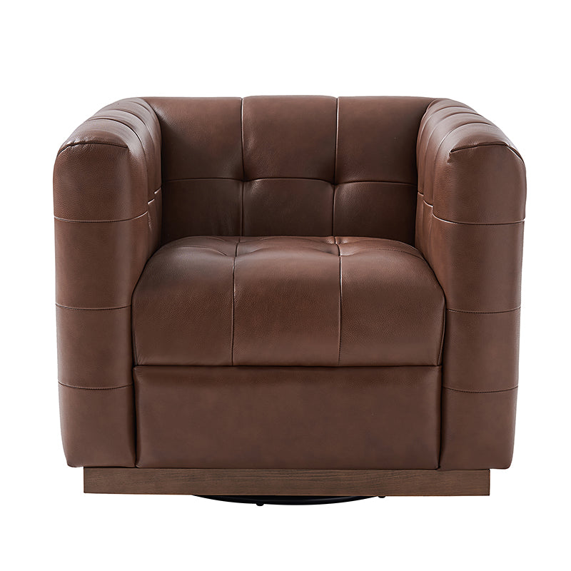 Feodor Genuine Leather Mid Century Modern Swivel Chair - Premium Office & Living Room Furniture for Home Decor