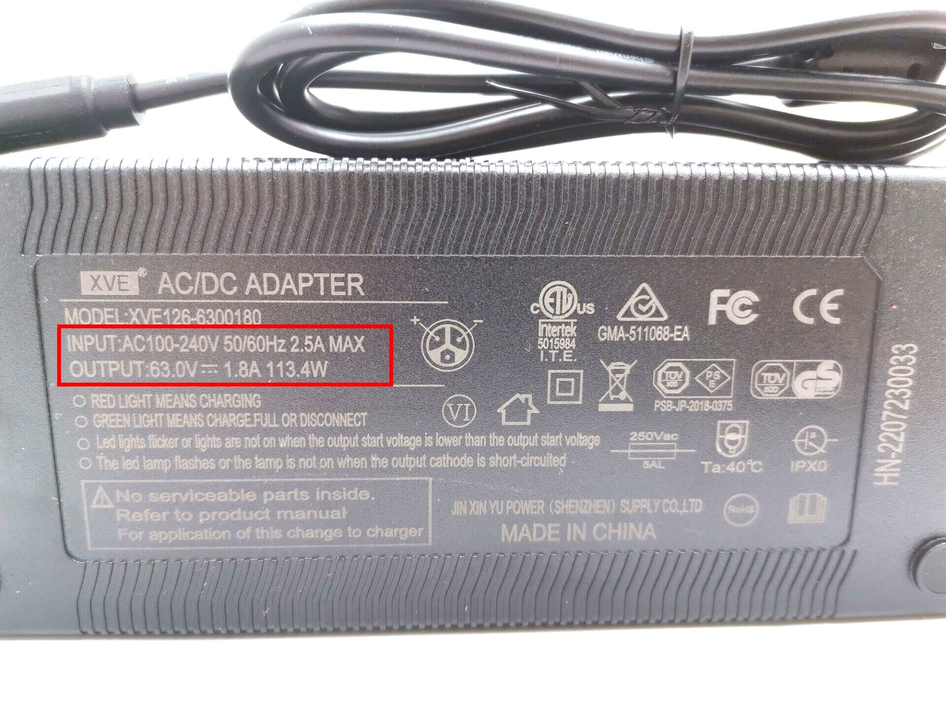 Original 63V Li-ion Battery Charger for Inmotion L9/S1 Electric Scooter - Fast Charging Power Adapter Accessories - Perfect for Commuting, Campus Travel & Urban Mobility
