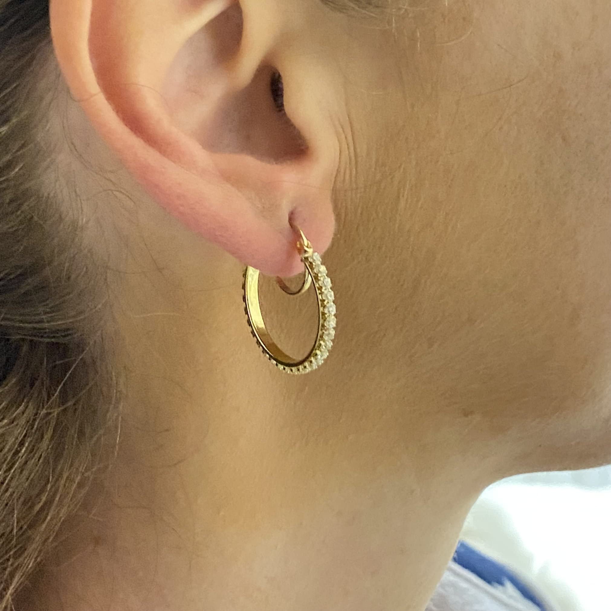 14K Solid Gold CZ Hoop Earrings for Women - Dainty Small & Large Cubic Zirconia Hoops - Perfect Christmas Birthday Gift for Her, Mom, Girlfriend (20mm Big Hoop) - Elegant Everyday Wear & Special Occasion Jewelry