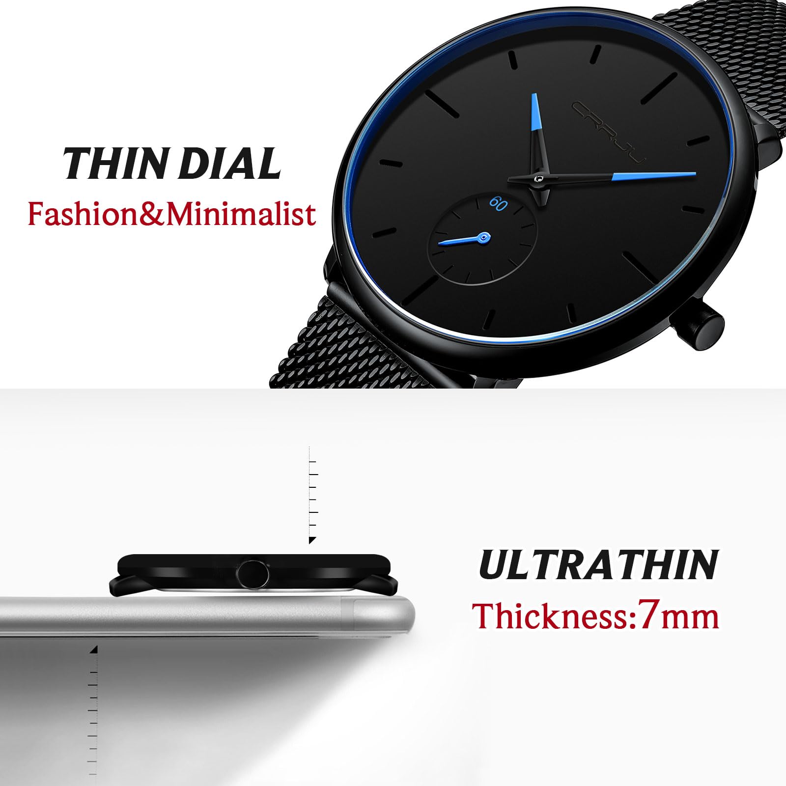 Ultra-Thin Minimalist Waterproof Men's Watch - Stainless Steel Mesh Band Dress Watch for Men & Women | Perfect for Business, Casual & Formal Occasions