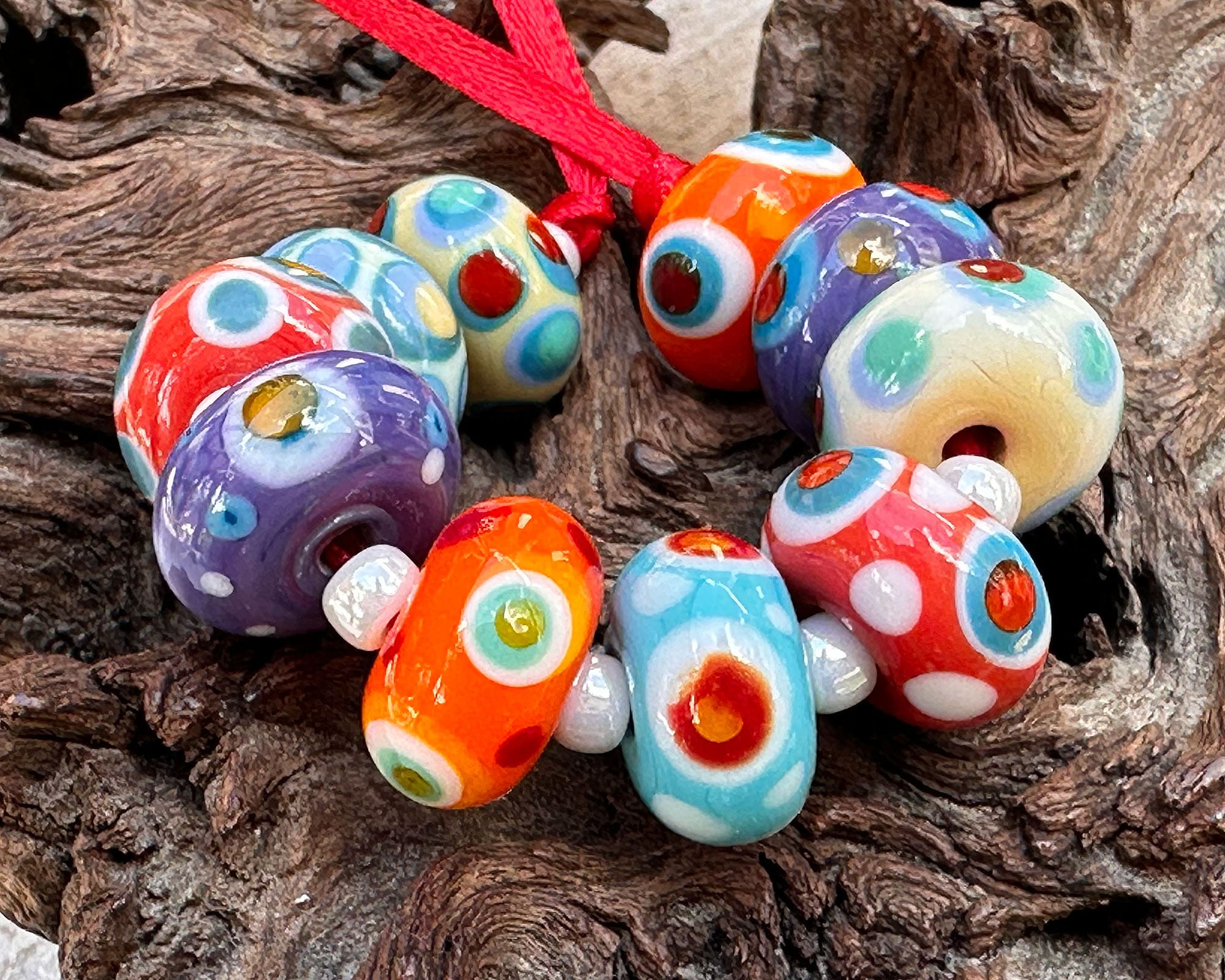 10pcs Retro Rainbow Dot Lampwork Glass Beads for Jewelry Making - DIY Bracelets, Necklaces, Earrings - Boho Hippie Style Craft Supplies