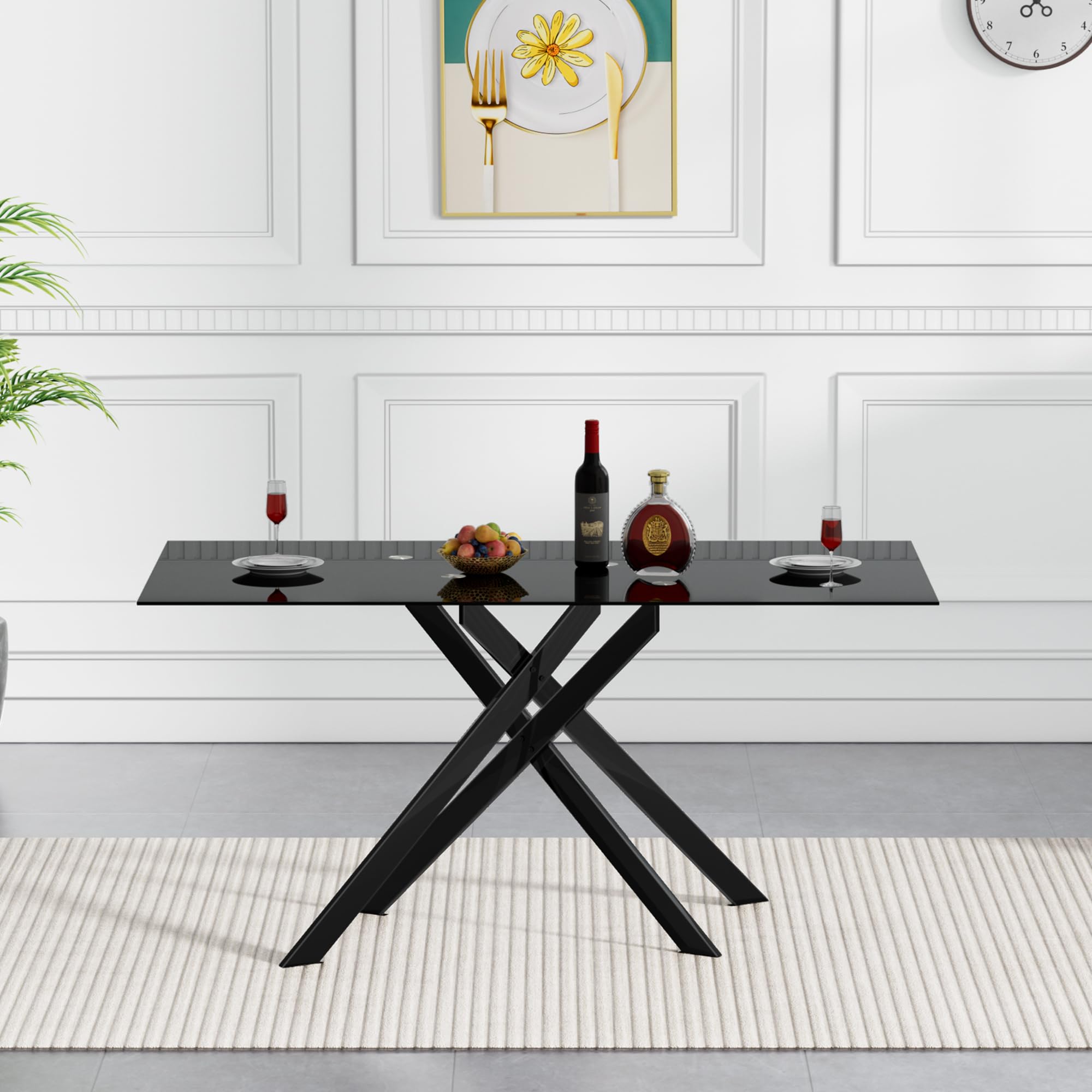 HomVent 7-Piece Modern Rectangular Glass Dining Table Set with 6 PU Chairs - Black Tempered Glass Kitchen Table for 6 - Perfect for Small Space Dining Rooms, Apartments & Contemporary Home Decor