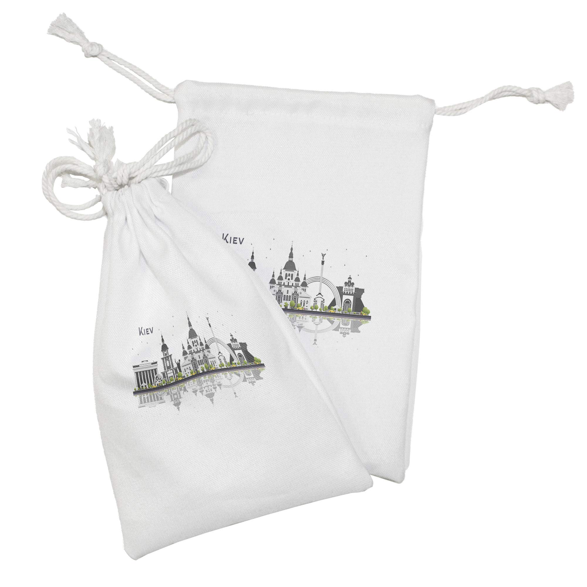 Ambesonne 2-Pack Travel Pouch Set - Modern Kiev Skyline Design with Iconic Landmarks & Reflections - 9