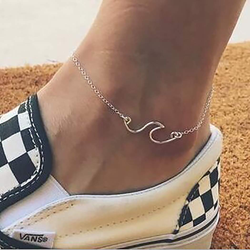 Boho Ocean Wave Ankle Bracelet for Women - Silver Adjustable Chain Anklet Jewelry - Perfect for Beach, Summer, and Festival Outfits