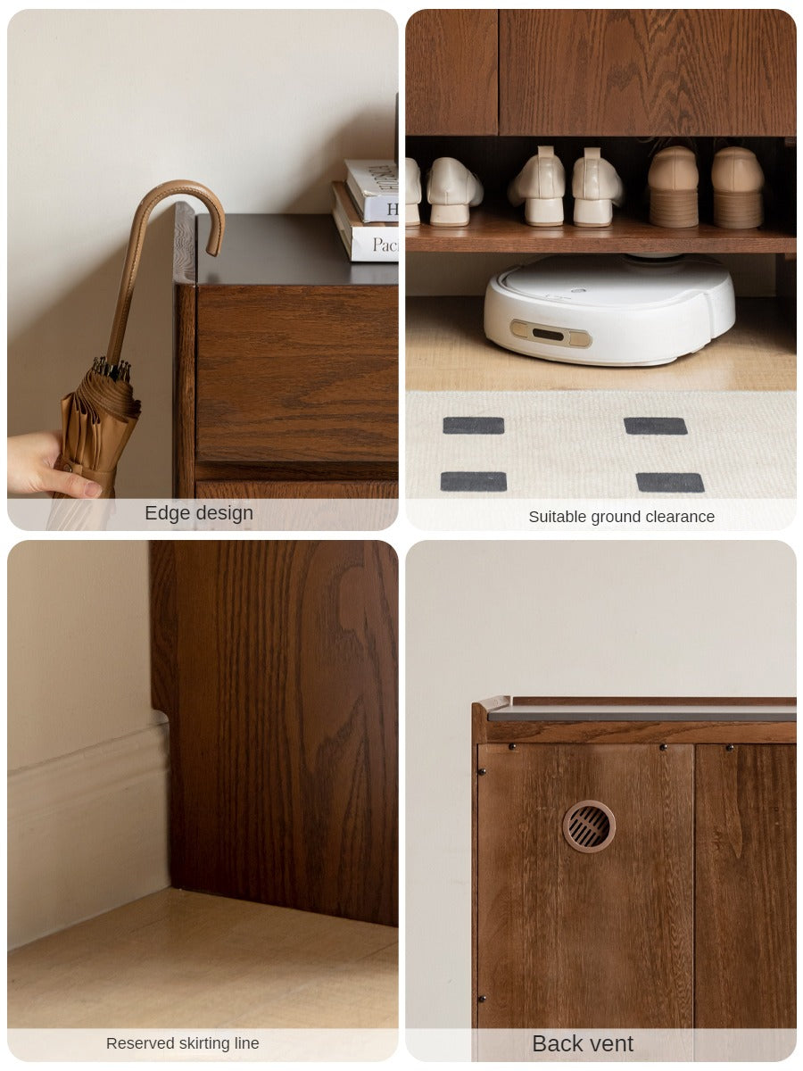 Solid Oak Wood Shoe Storage Cabinet - Rustic Entryway Organizer for Shoes, Boots & Accessories | Perfect for Hallway, Mudroom & Closet Organization