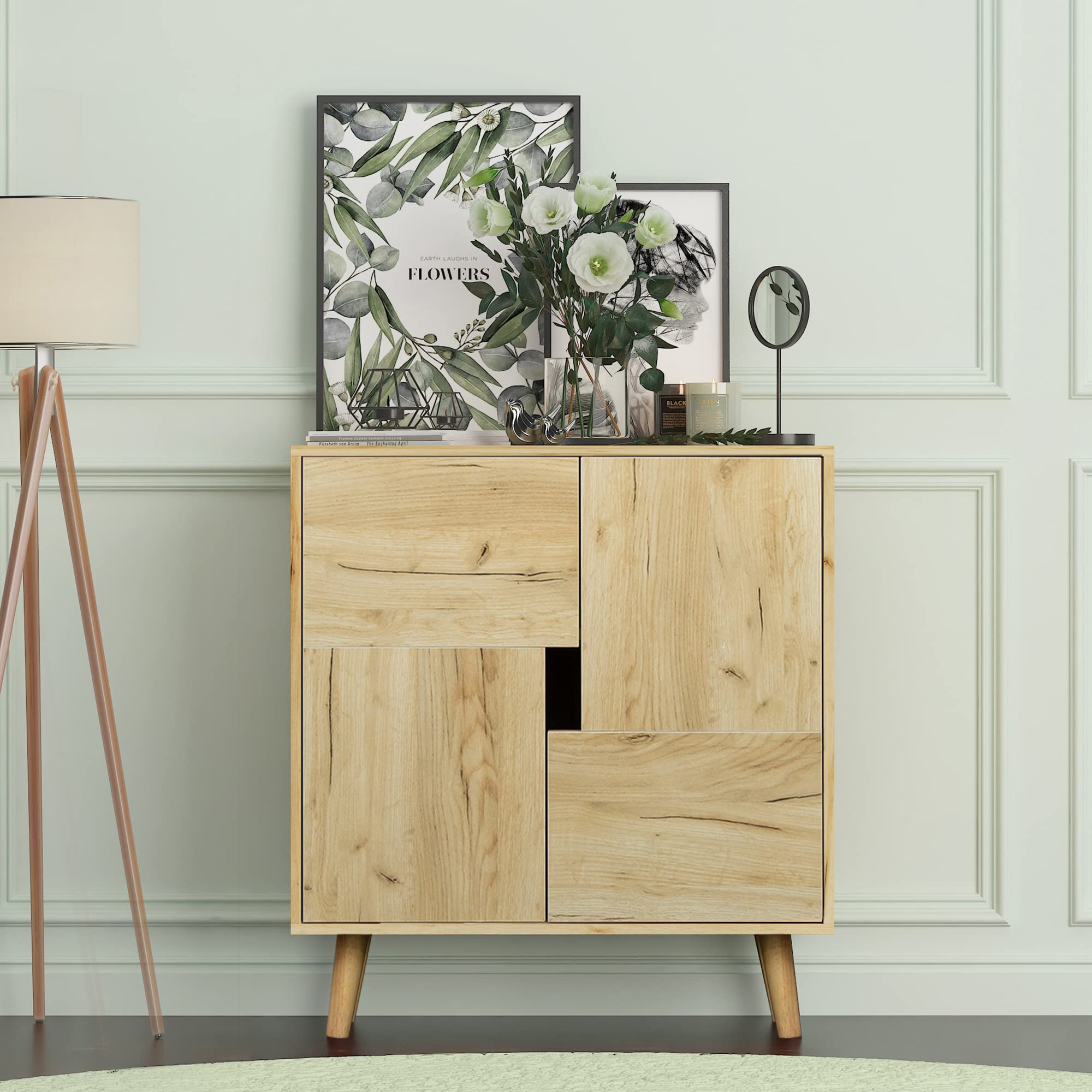 Oak Sideboard Buffet Cabinet with 4 Storage Spaces - Dining Room Buffet Table, Kitchen Storage Cabinet, Living Room Organizer | Perfect for Dining Room Storage, Kitchen Organization & Living Room Decor
