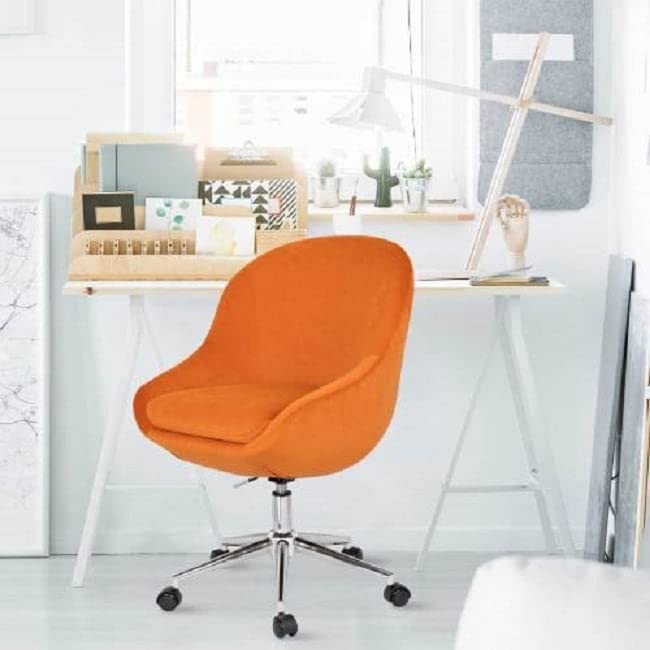 Velvet Adjustable Home Office Chair with Armrests - Cute Orange Urban Fabric Desk Chair for Work, Study & Gaming