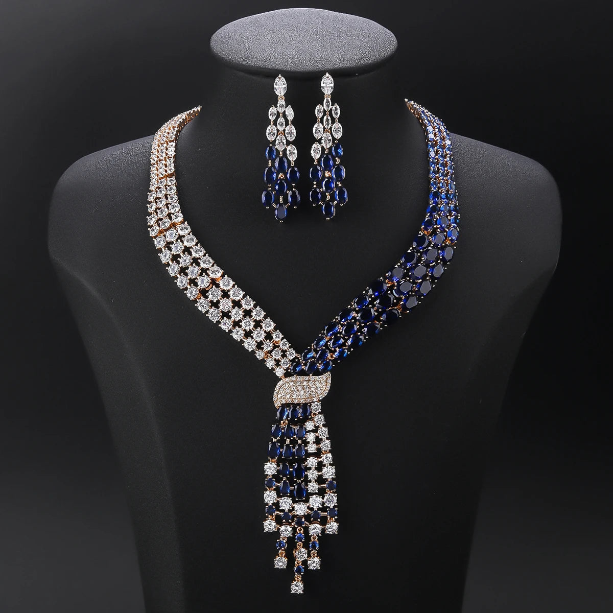 Luxury Tassel Necklace & Earrings Set for Women - Cubic Zirconia Princess Jewelry - Wedding, Party & Evening Accessories - Perfect for Bridal, Prom & Special Occasions