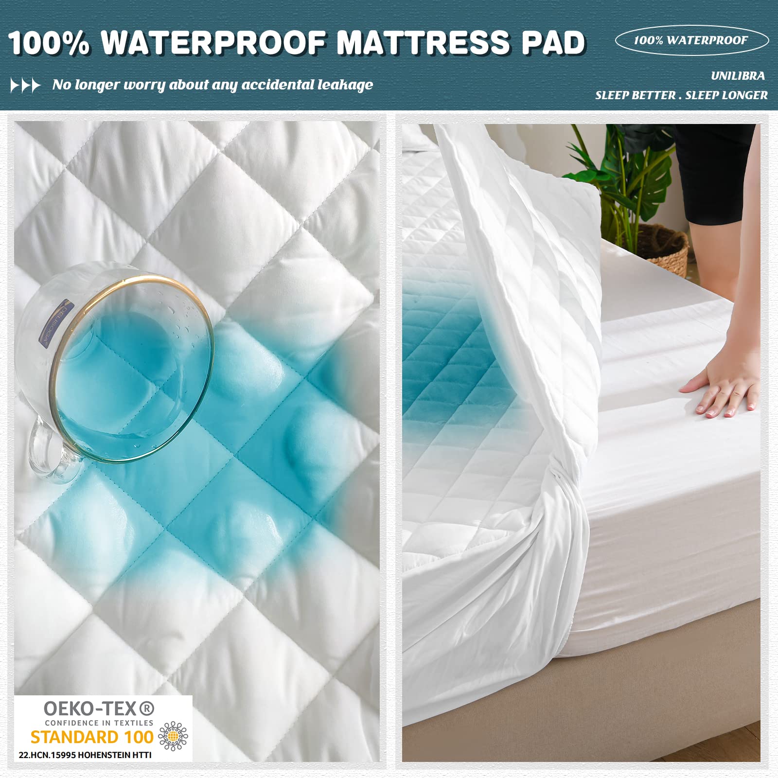 UNILIBRA Waterproof Full Mattress Cover - Deep Pocket Mattress Protector Fits 6''-19'', Breathable Quilted Cotton Pad for Full Size Bed - Perfect for Allergy Protection & Spill Prevention (Home, Dorm, Guest Room)