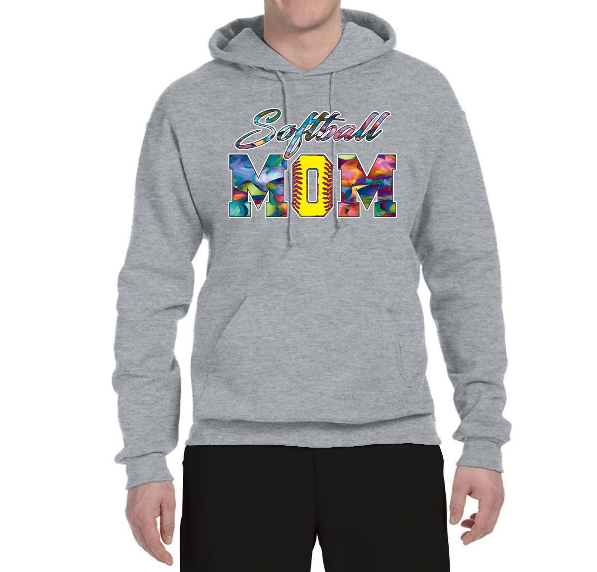 Wild Bobby Colorful Softball Mom Hoodie - Unisex Graphic Sweatshirt for Mother's Day Gifts - Perfect for Baseball Games, Team Spirit & Casual Wear