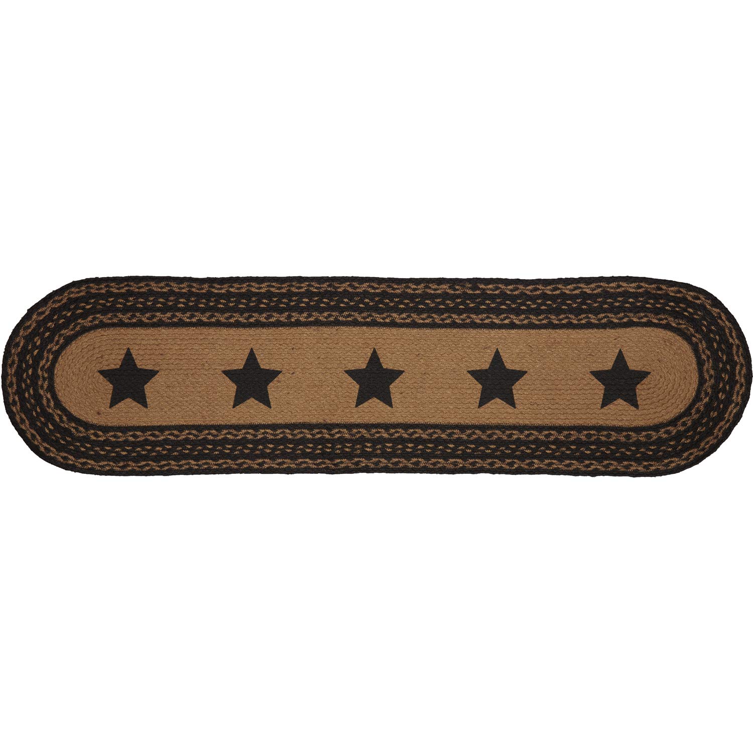 VHC Brands Farmhouse Primitive Jute Black Thanksgiving Table Runner with Stenciled Stars - 13