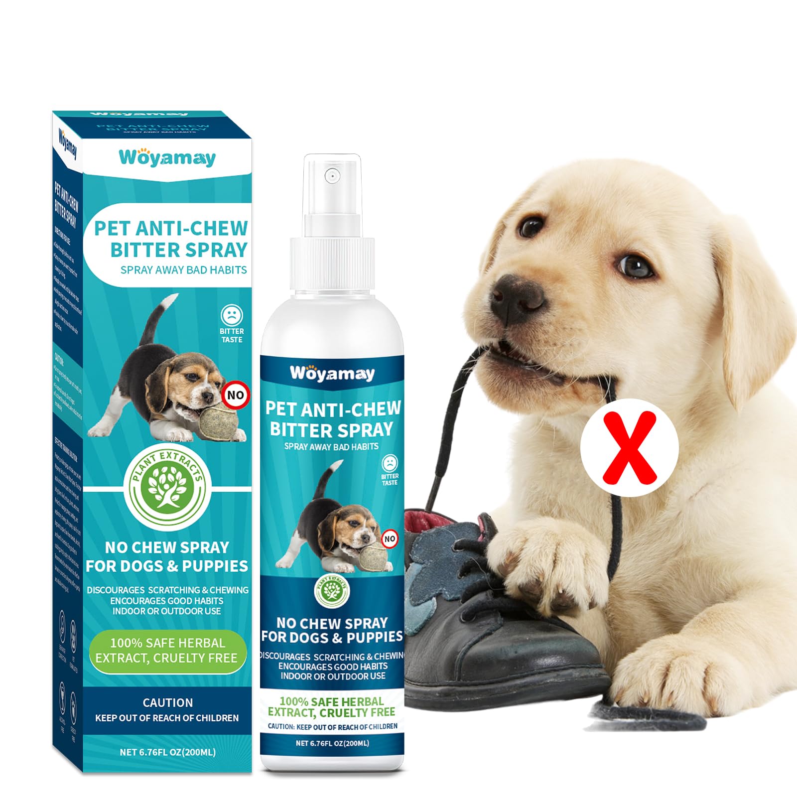 No Chew Bitter Apple Spray for Dogs 200ML - Stop Chewing & Licking Furniture, Shoes, Bandages | Alcohol-Free Dog Training Aid | Indoor & Outdoor Use for Puppy Teething & Behavior Correction
