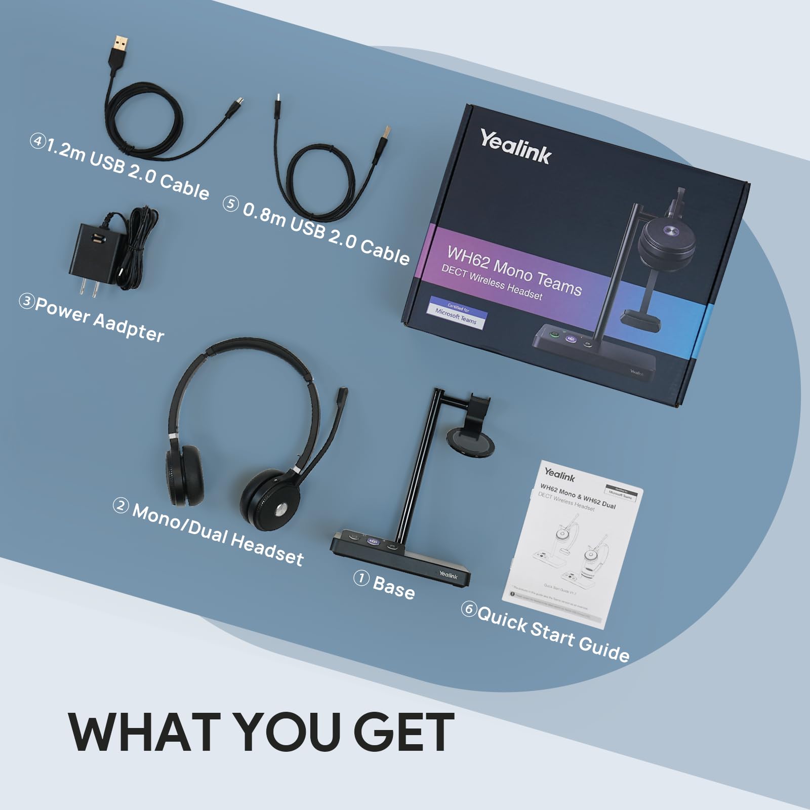 Yealink WH62 DECT Wireless Headset with Base Station | 525ft Range | Teams/Zoom Certified | Noise Cancelling Mic | 13H Talk Time | Ideal for Remote Work, Call Centers & Office Communications