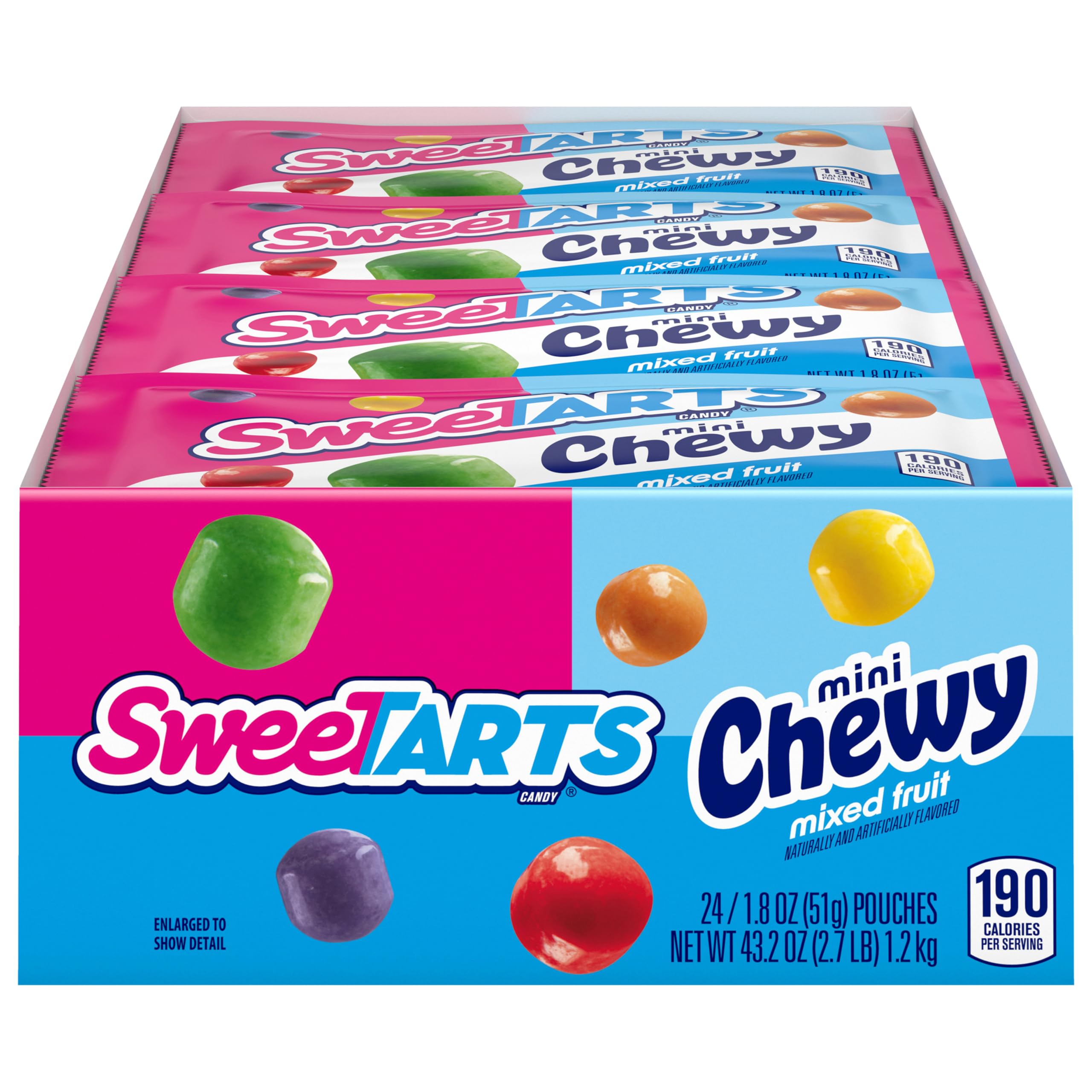 SweeTARTS Mini Chewy Candy - Mixed Fruit Flavor - 1.8 oz (24 Count) Pack - Perfect for Halloween, Party Favors & Office Snacks