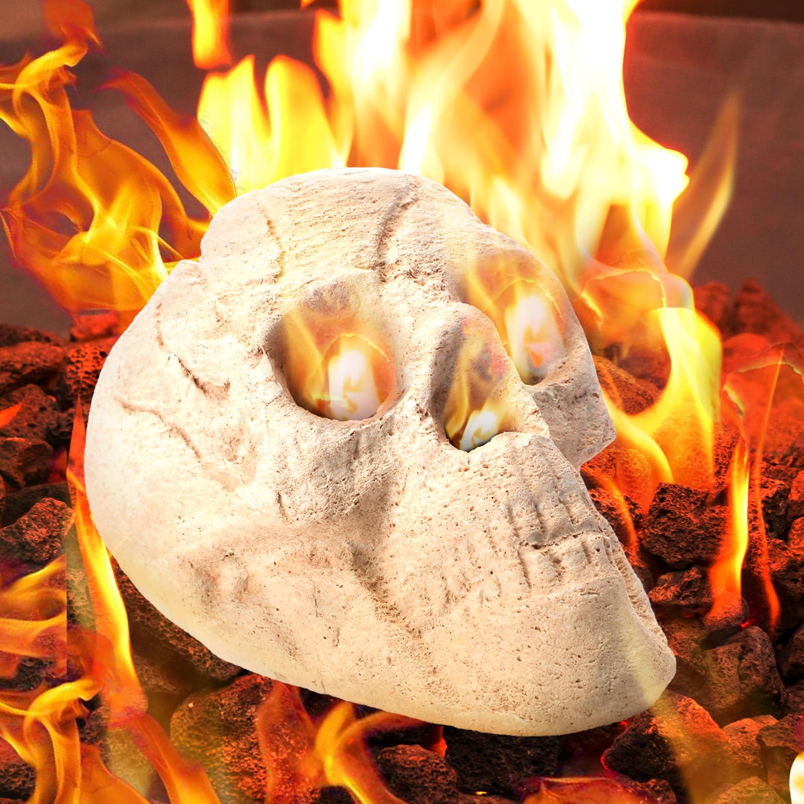 8.7 Inch Fireproof Ceramic Skull Fire Pit Accessories - 1 Pack White Imitated Human Skulls for Campfire, Fireplace & Halloween Decor - Durable Bonfire Props for Gas, Propane & Wood Fires (Perfect for Outdoor Gatherings & Spooky Party Decorations)