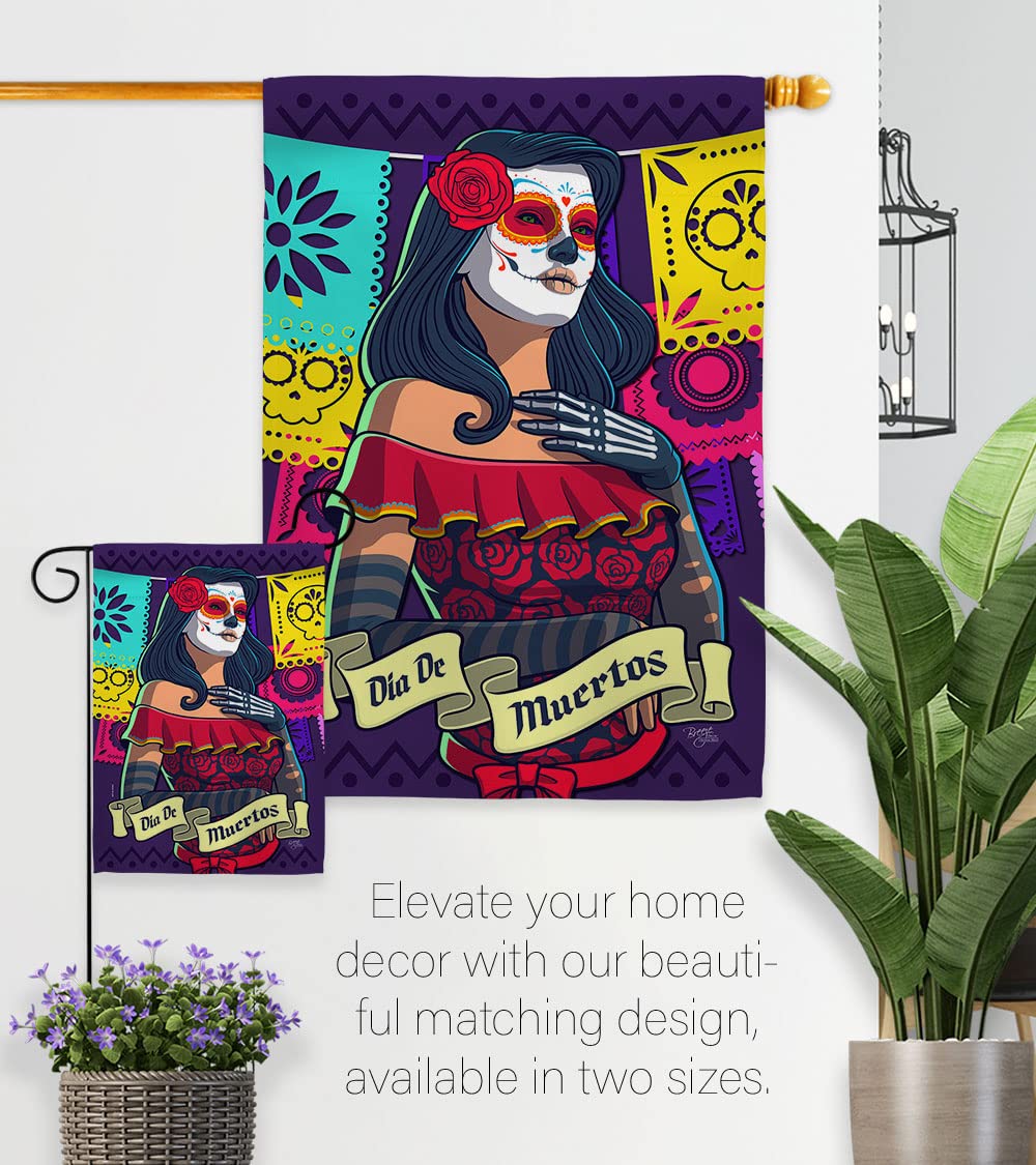La Calavera Catrina Garden Flag Set - Day of Dead Decor for Fall & Mexican Parties