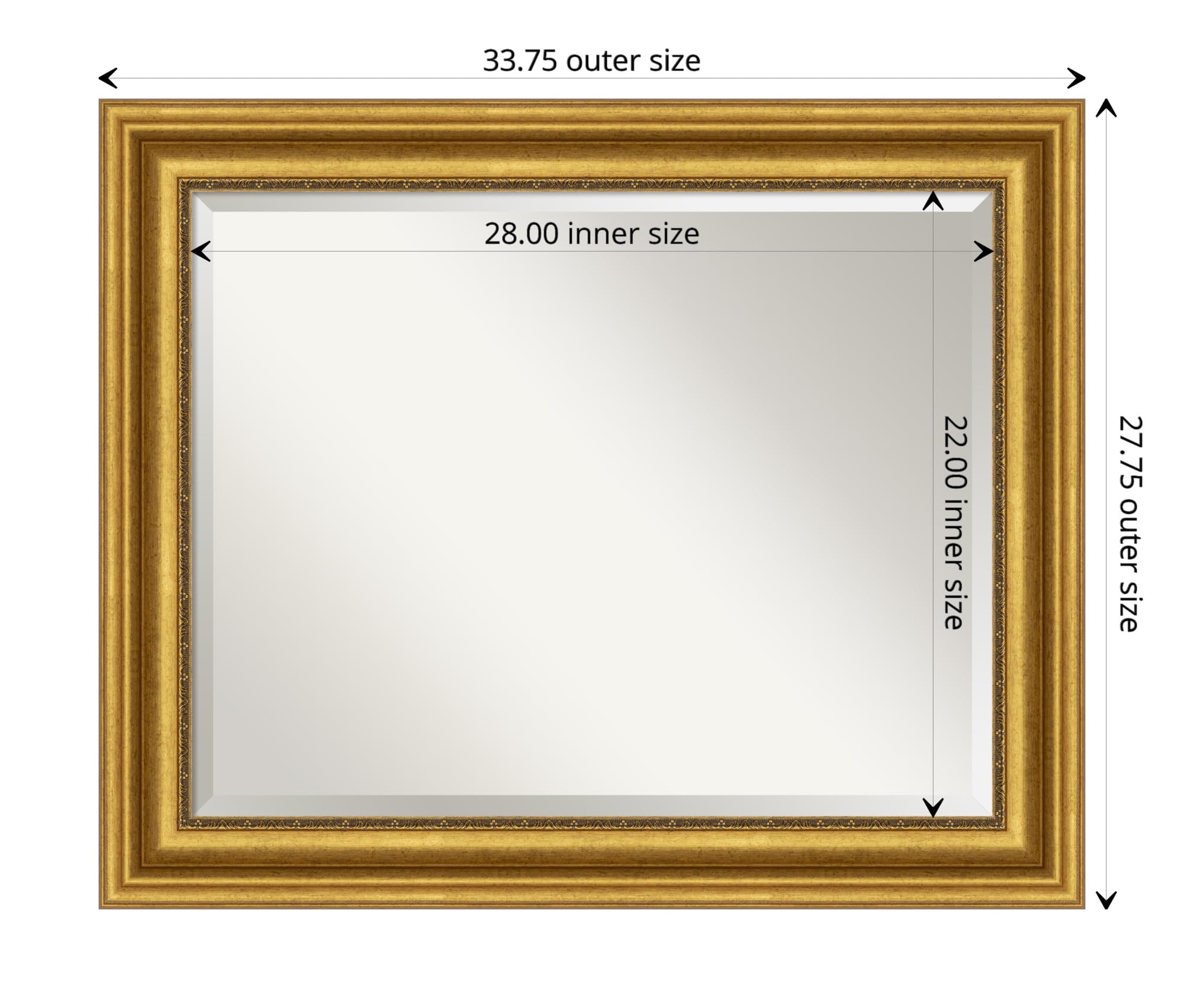 Amanti Art 28x34 Inch Gold Wall Mirror - Large Traditional Rectangular Frame with Beveled Edge for Bathroom, Living Room & Parlor Decor - Hangs Horizontally or Vertically - Handcrafted in USA