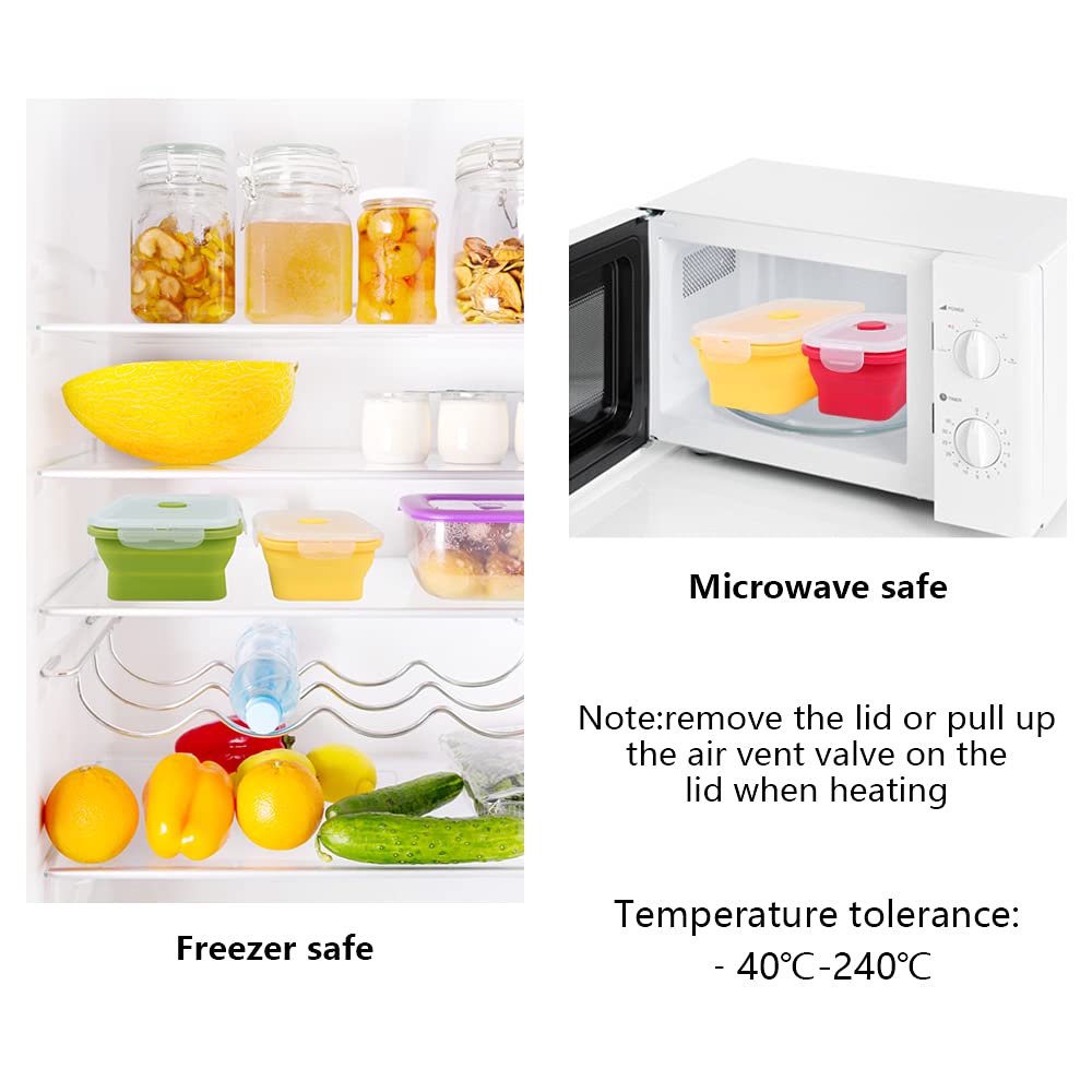 4-Pack Collapsible Silicone Food Storage Containers with Airtight Lids - Microwave, Dishwasher & Freezer Safe Bento Lunch Boxes for Meal Prep, Leftovers & Kitchen Organization | Perfect for Home, Office & Picnics