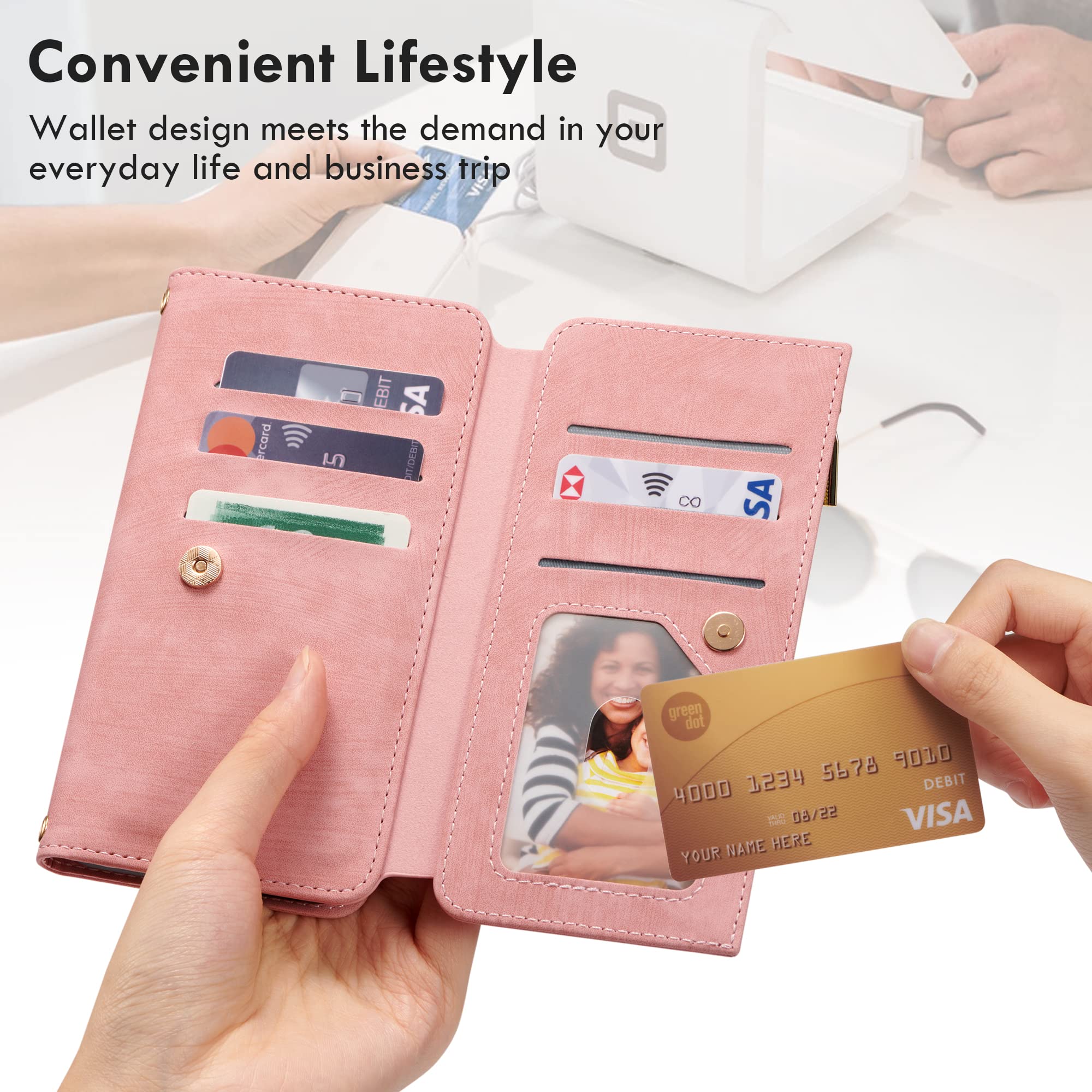 ZCDAYE Premium Leather Zipper Wallet Phone Case for iPhone 11 (6.1 inch) with Wrist Strap - Pink | Slim Flip Cover with Card Slots & Cash Pocket | Perfect for Everyday Use, Travel & Shopping
