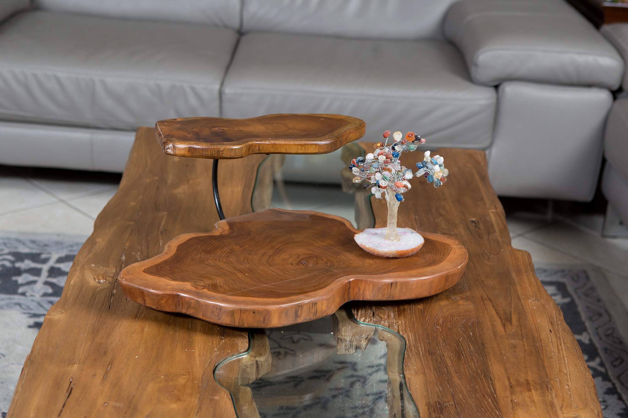 Premium Teak Wood Two-Tier Serving Tray - Elegant Decorative Centerpiece for Fruits, Snacks & Appetizers - Perfect for Dining Tables, Buffets & Party Platters