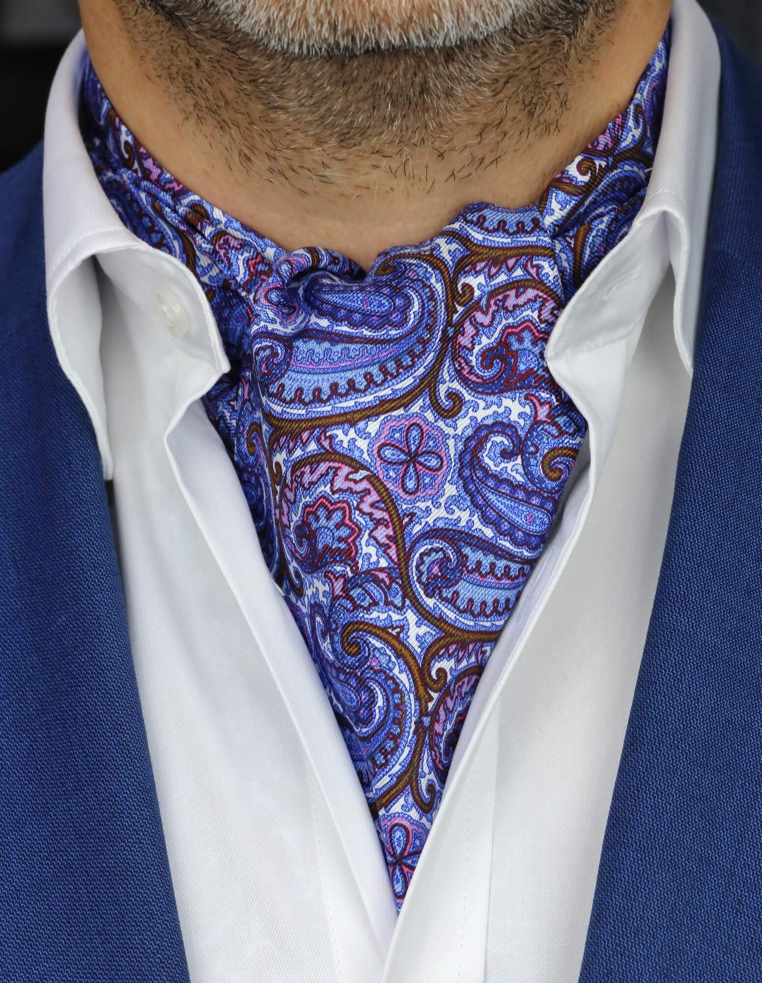 DÉCLIC Lynton Paisley Ascot Tie in Blue - Premium Silk Necktie for Men, Formal & Business Attire, Wedding & Office Wear