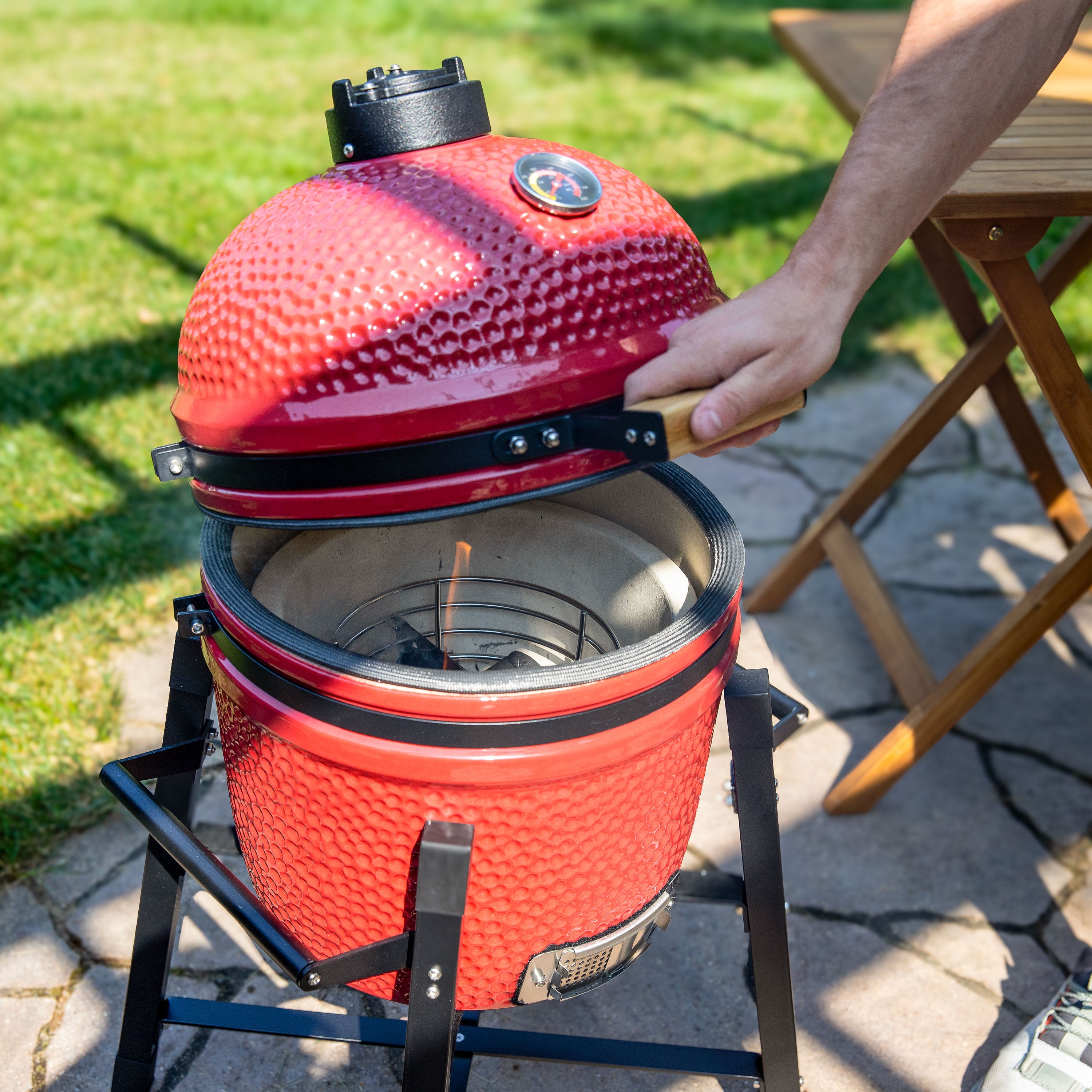 Sunnydaze Kamado Grill Basket with Divider - Heavy Duty Charcoal Grill Accessory for Kamado Joe, Big Green Egg - Perfect for Smoking, Grilling & BBQ Outdoor Cooking