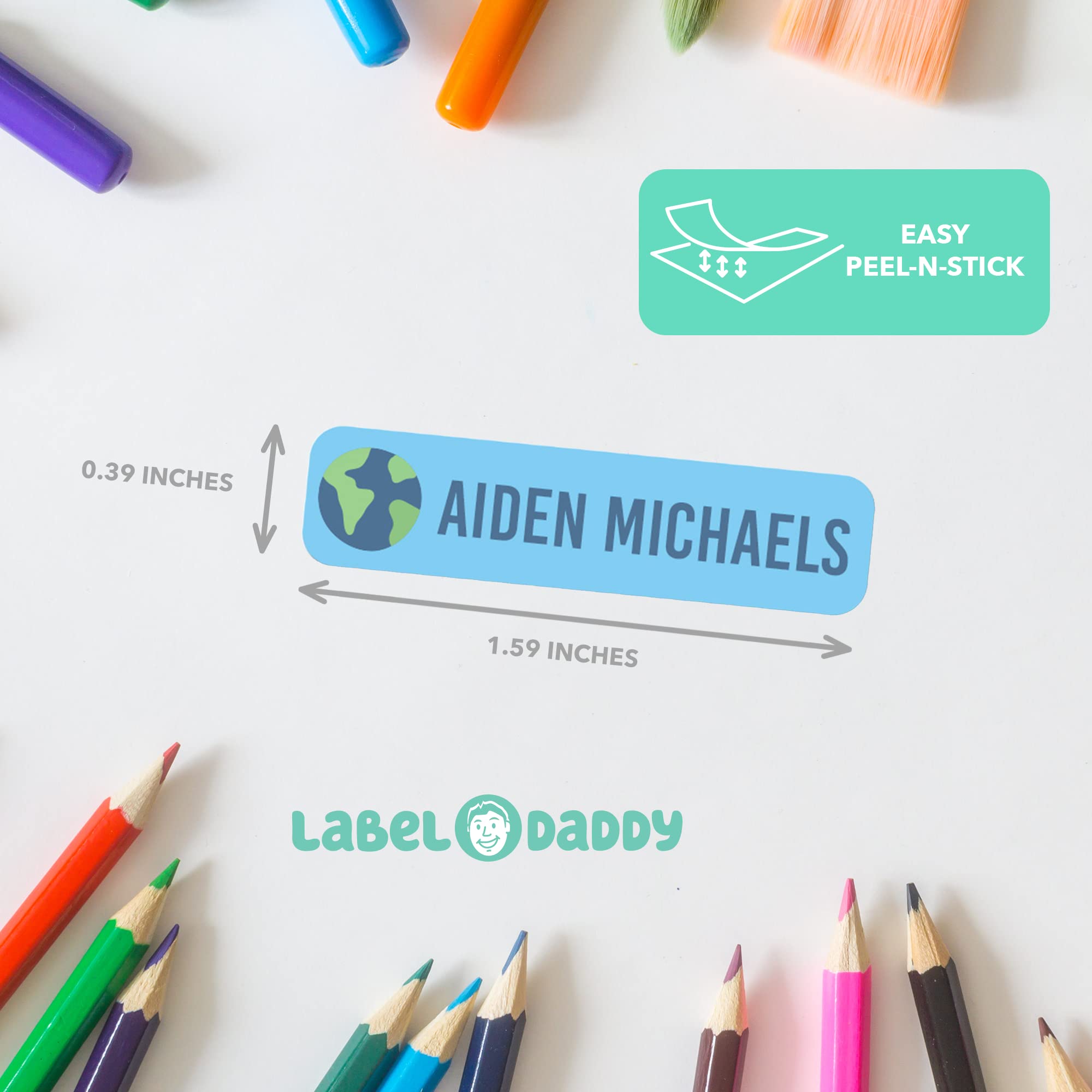 Label Daddy Personalized Stickers for Boys - 80 Premium Waterproof Name Labels for Kids School Supplies, Shoes & Lunch Boxes - Durable Truck Design Small Labels - Perfect for Organizing Daycare, Camp & Sports Gear