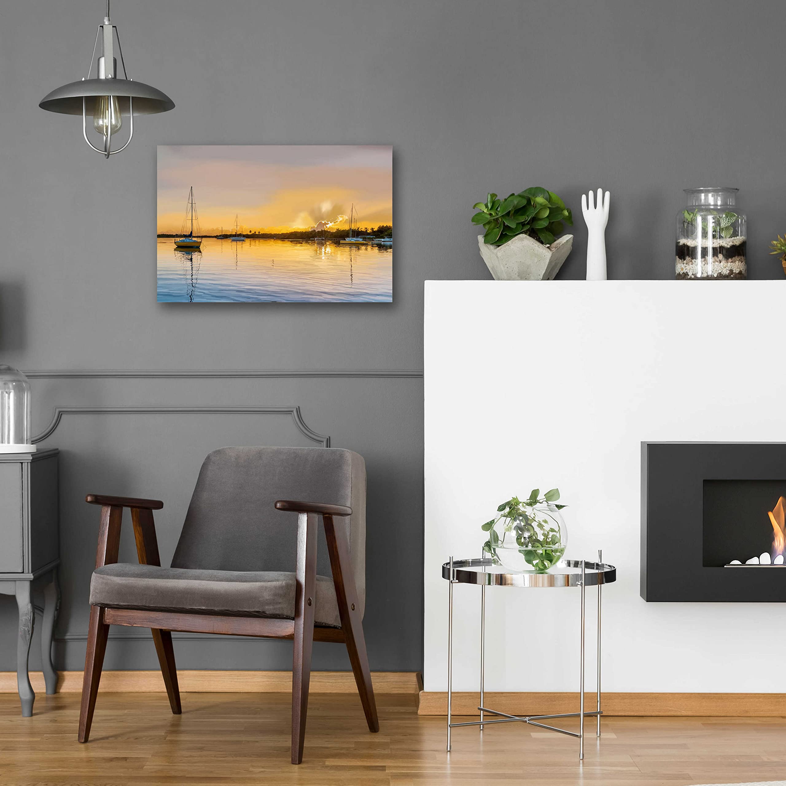 Emily Kalina 'In the Golden Light IV' Acrylic Glass Wall Art - 24x16 Inches Modern Abstract Painting for Living Room, Bedroom & Office Decor