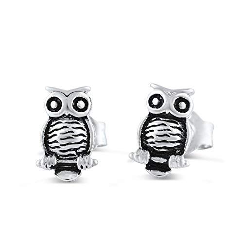 Sterling Silver Owl Stud Earrings for Women - 8mm Small Cute Animal Jewelry Gift for Birthday, Christmas, Anniversary | Hypoallergenic, Dainty Everyday Wear