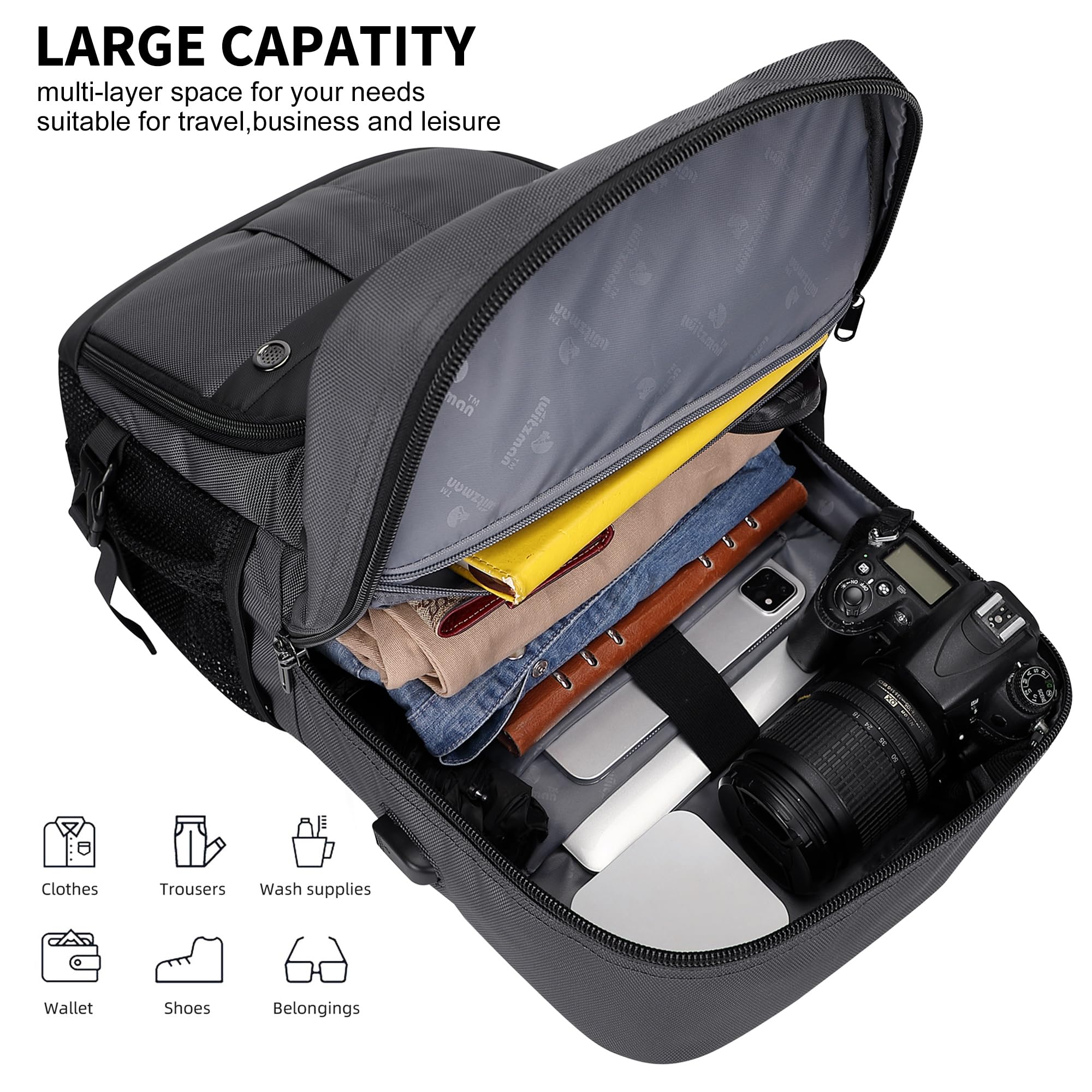 WITZMAN Carry-On Travel Backpack for Men & Women - Airline Approved Laptop Backpack with USB Charging Port (B683 Silvery Grey) - Perfect for Business Trips, College, Commuting & Air Travel