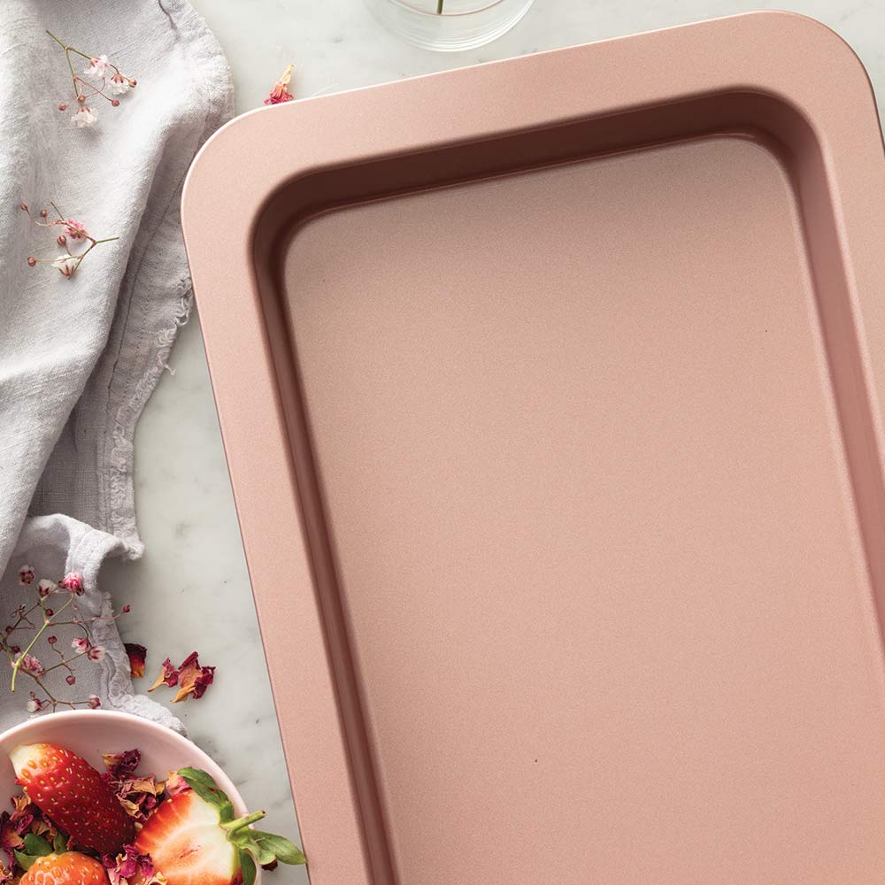 Premium 27.5cm Rose Gold Non-Stick Slice Pan - Perfect for Baking Cakes, Brownies & Bars | Oven Safe & Easy Clean