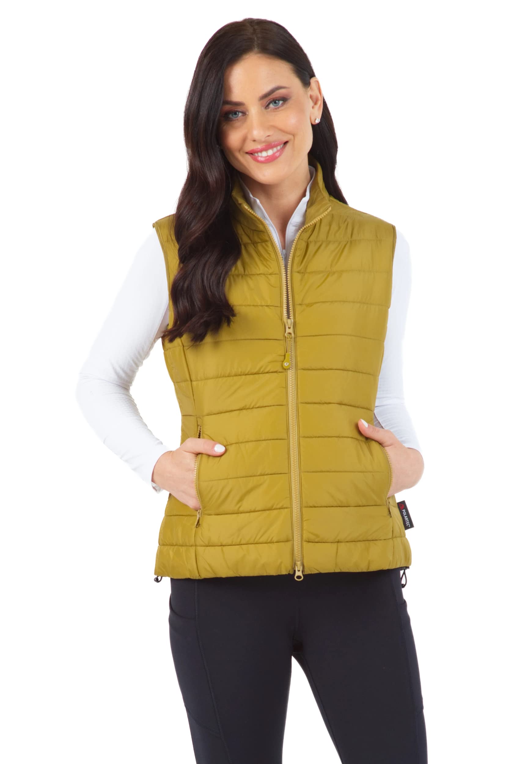 IBKUL Women's Lightweight Quilted Vest - Breathable Polartec Power Fill Insulation, 2-Way Stretch, Black Solid (34000) | Perfect for Running, Hiking & Outdoor Activities