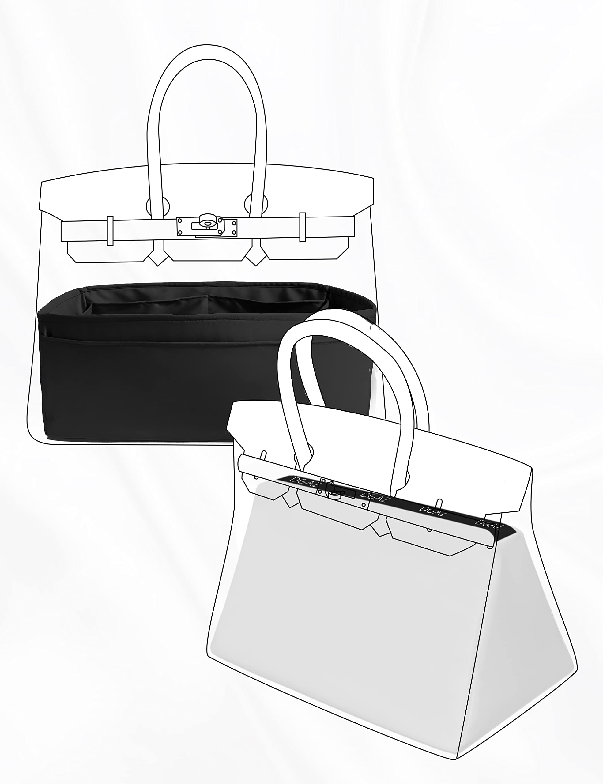 Premium DGAZ Black Purse Organizer & White Handbag Pillow Shaper - Fits Birkin 30, Silk Luxury Bag Insert for Organization & Shape Protection - Perfect for Designer Bags, Travel & Everyday Use