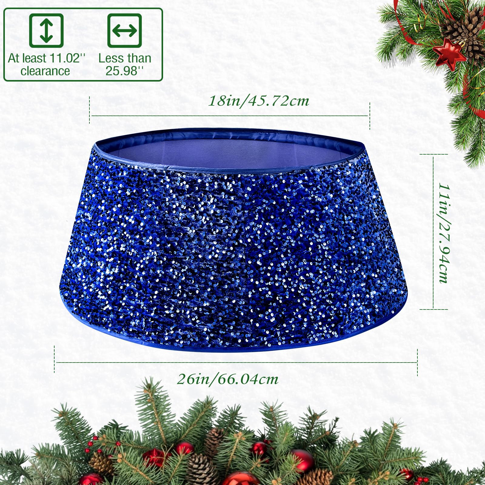 26 Inch Christmas Tree Collar with Sequin - Large Xmas Tree Stand Base Cover, Foldable Holiday Decor for Home & Party (Blue) | Perfect for Living Room, Office & Christmas Party Decoration