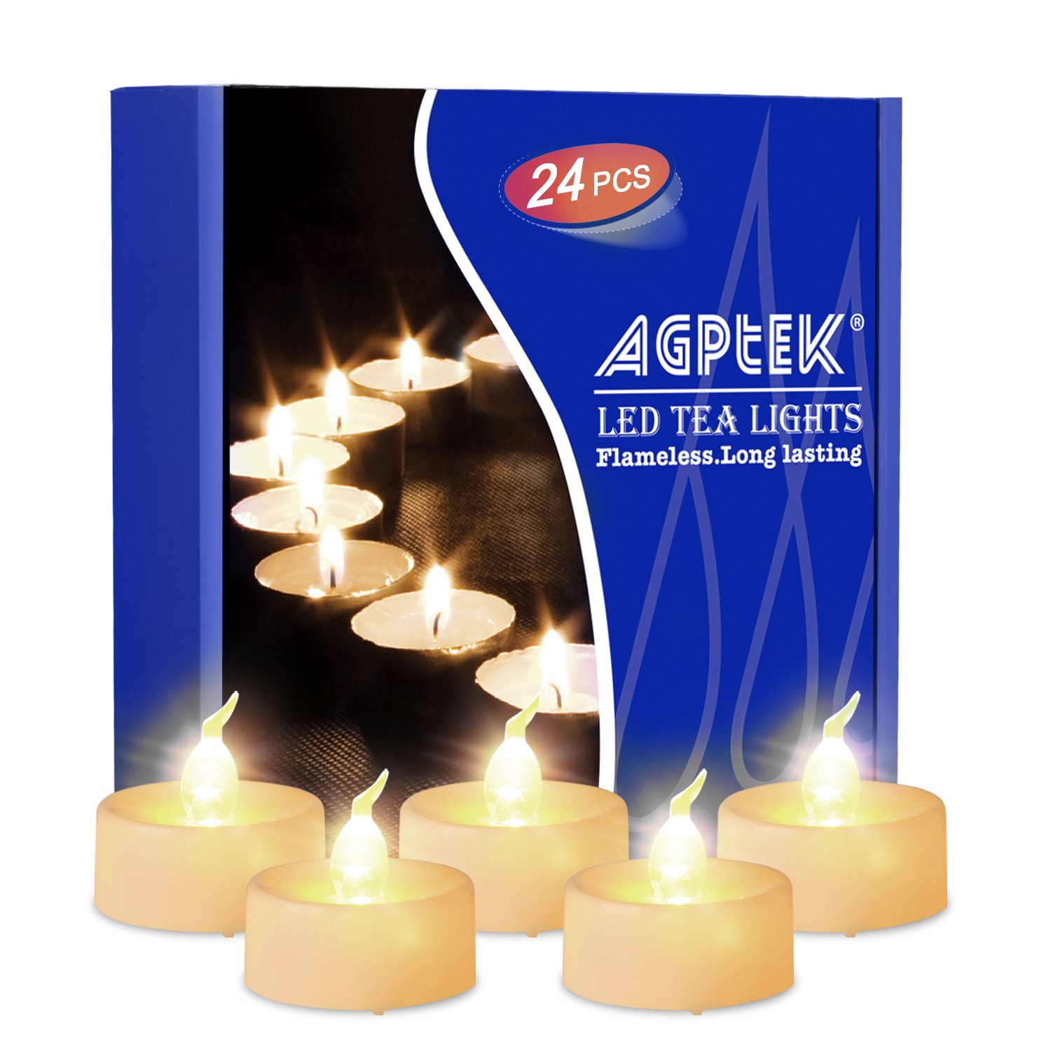 AGPTEK 24 Pack Flickering LED Tea Light Candles with Timer - Battery Operated Flameless Warm White Candles for Wedding, Holiday Party, Home Decoration - Perfect for Centerpieces, Votive Holders & Romantic Ambiance