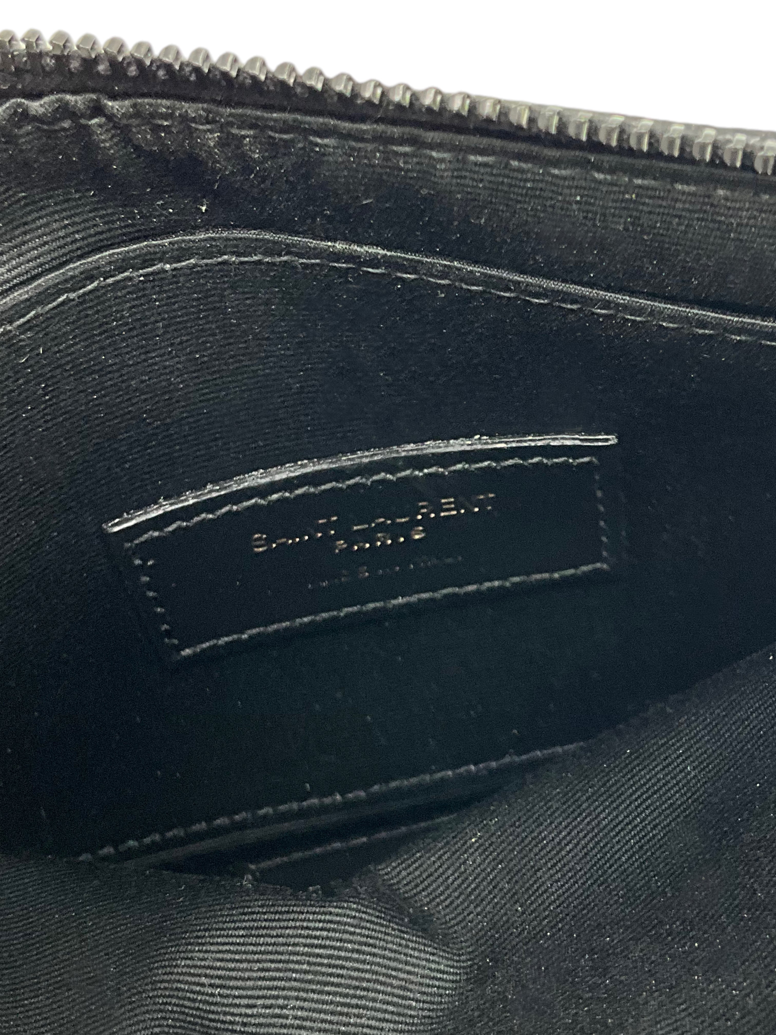 SAINT LAURENT Grain De Poudre Chevron Monogram Bill Pouch - Luxury Leather Wallet for Men & Women | Perfect for Everyday Use, Travel & Gifts