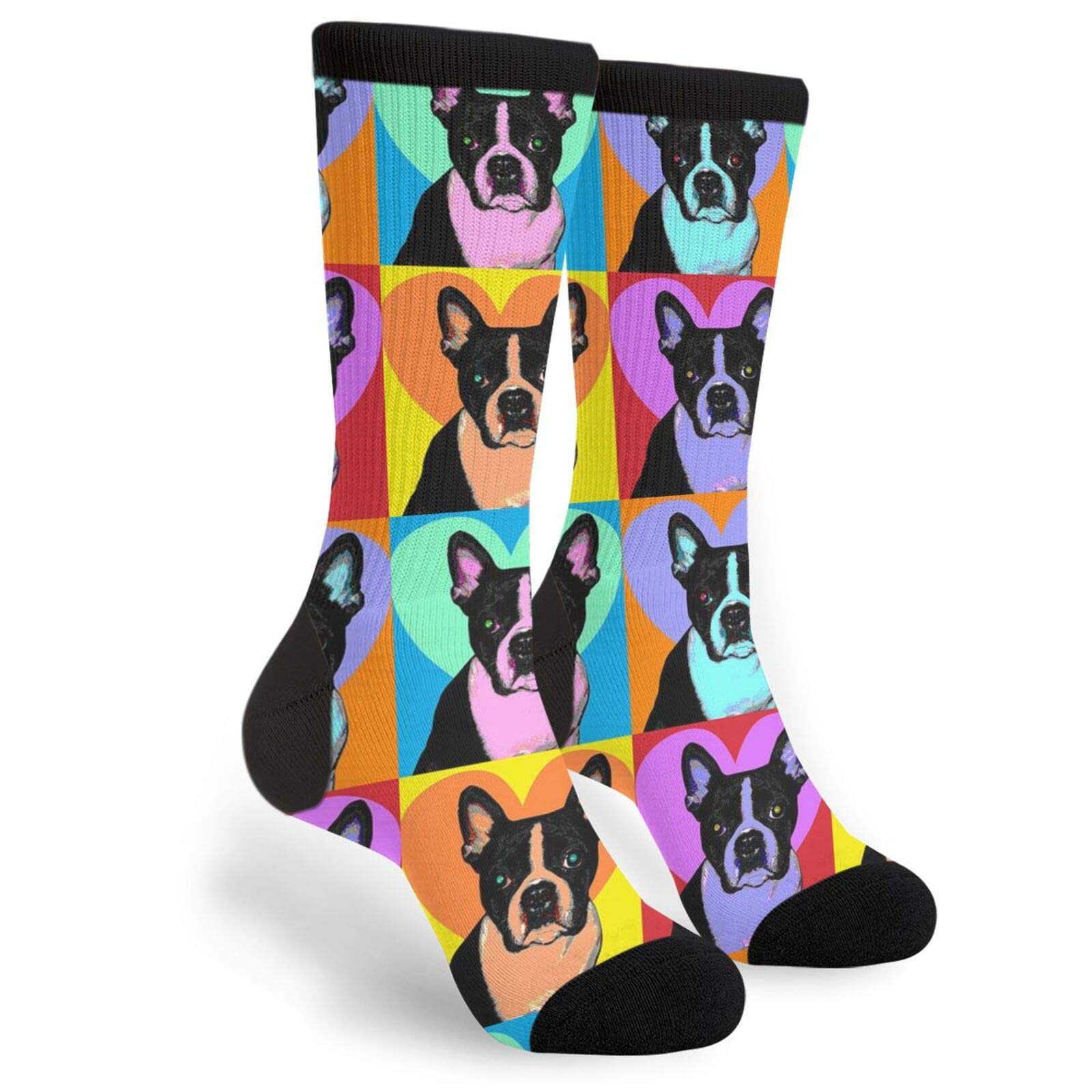 Funny Cartoon Boston Terriers Bulldog Novelty Socks for Men & Women - Comfortable Casual Crew Tube Socks for Daily Wear, Gifts, and Dog Lovers