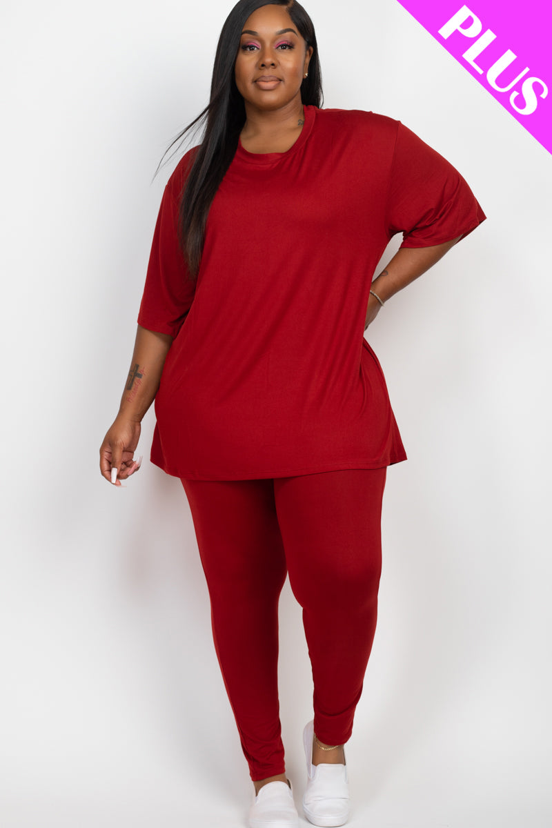 Plus Size Oversized T-Shirt & Leggings Set for Women - Comfortable Loungewear for Yoga, Running & Casual Wear