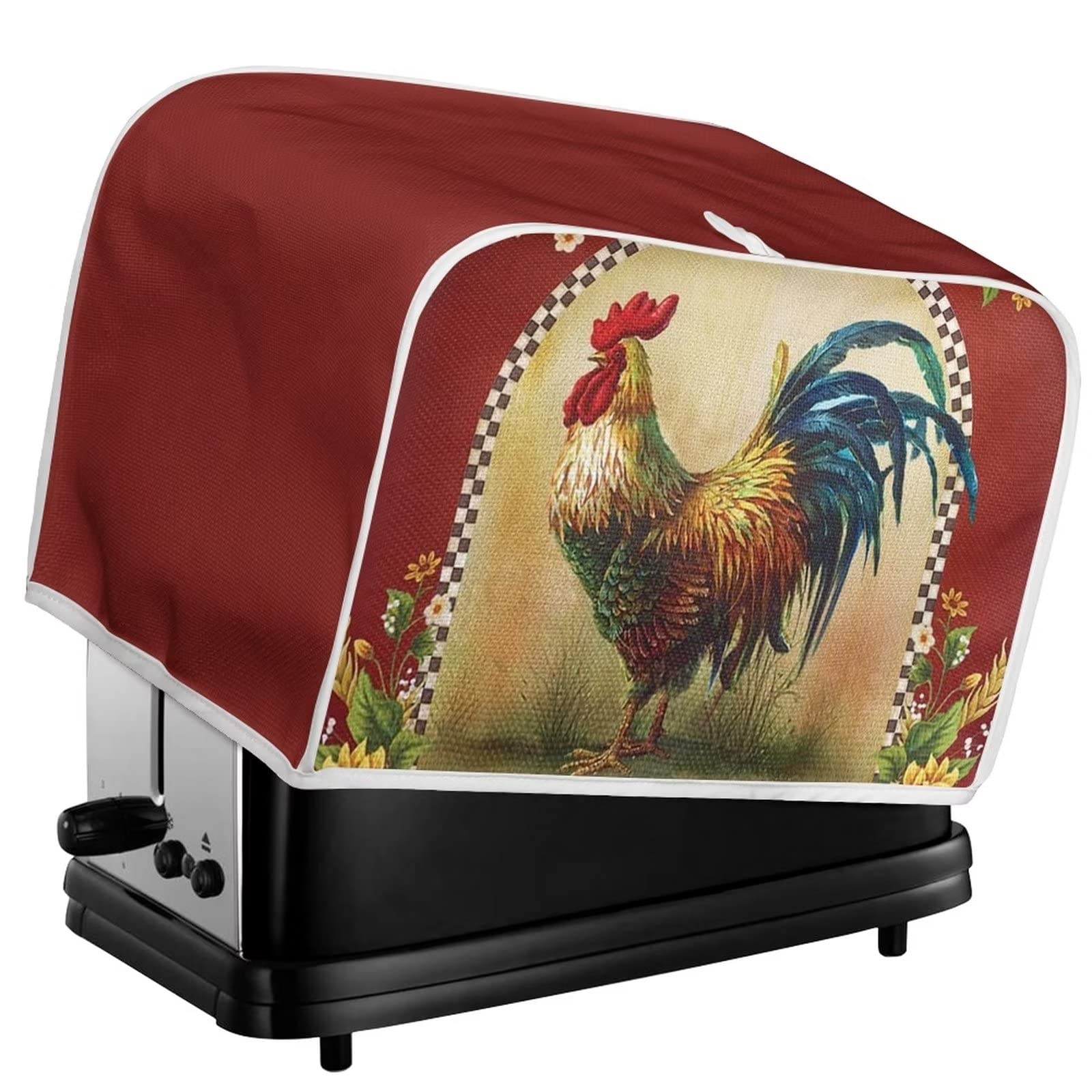 Sunflower Rooster Toaster Cover for 4-Slice Toaster - Cute Chicken Print Kitchen Appliance Dust Protector for Microwave & Bread Maker - Perfect for Farmhouse & Country Style Kitchens