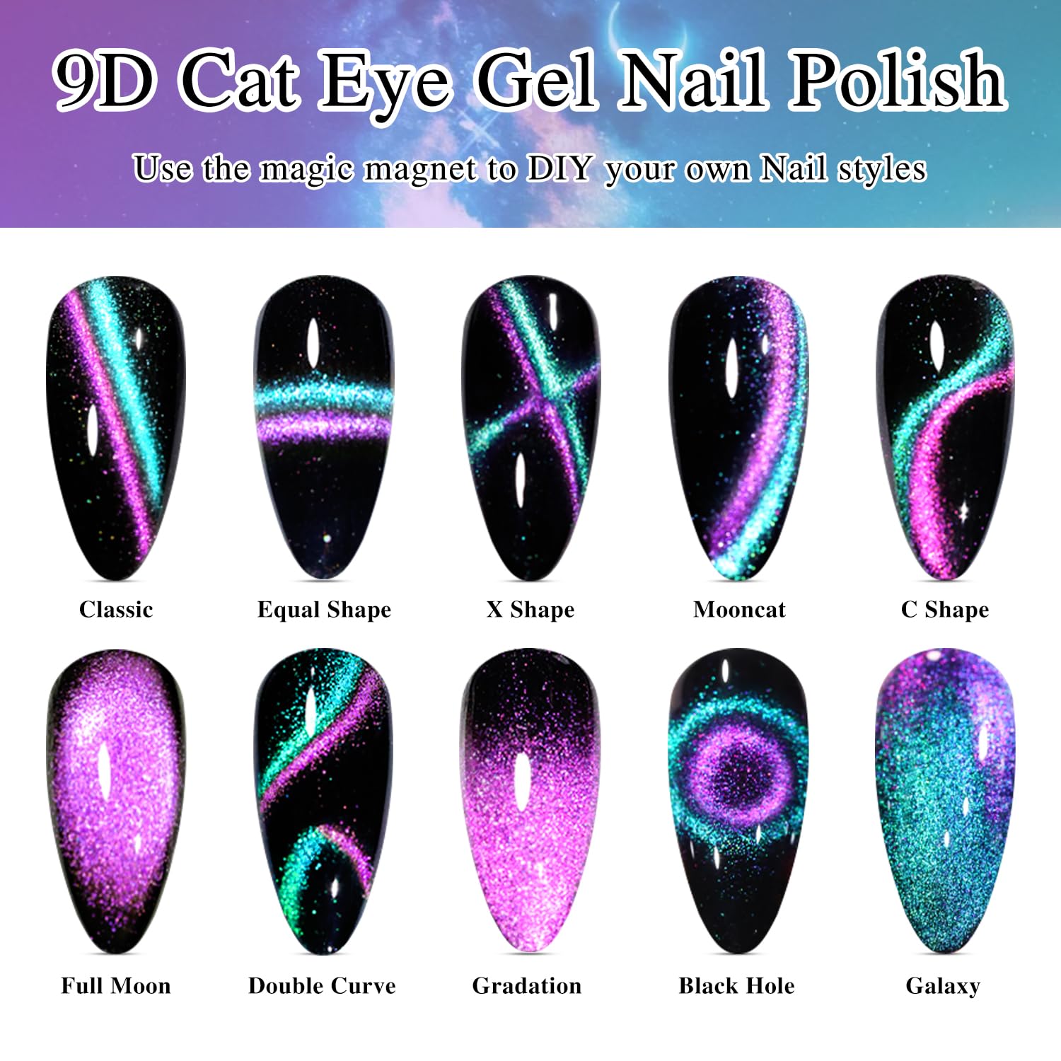 Double Rhythm Jelly Glass Cat Eye Gel Nail Polish with Magnet - 15ML Holographic Glitter Magnetic Nail Polish (Blue Purple-MC1049) - Salon Quality DIY at Home Gel Polish for Manicures, Nail Art & Special Occasions