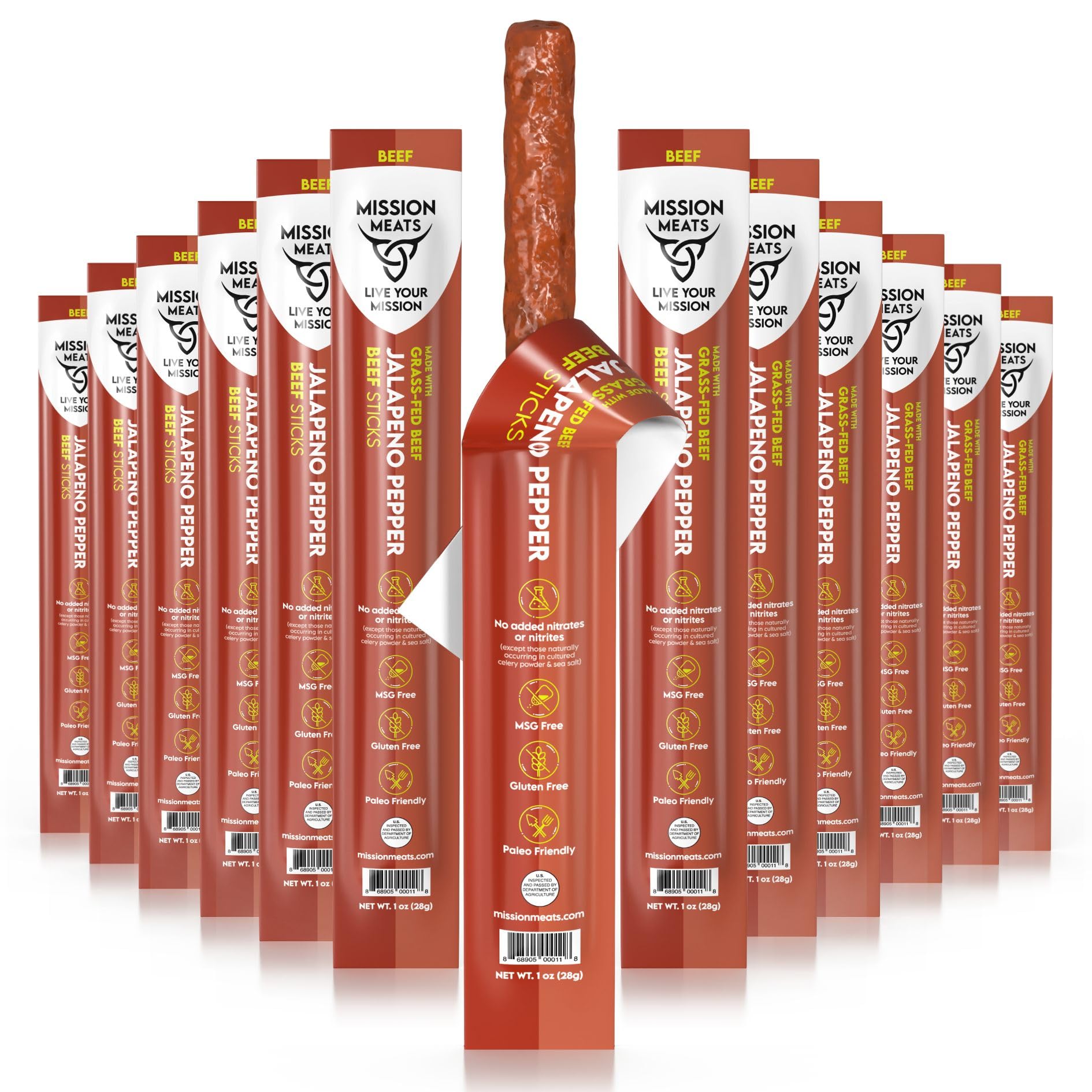 Mission Meats Beef Sticks – 100% Grass Fed & Pasture Raised, Zero Sugar, Gluten Free, Keto & Paleo Friendly, Healthy Protein Snacks, Individually Wrapped (Pack of 72) – Perfect for Hiking, Travel & On-the-Go Nutrition