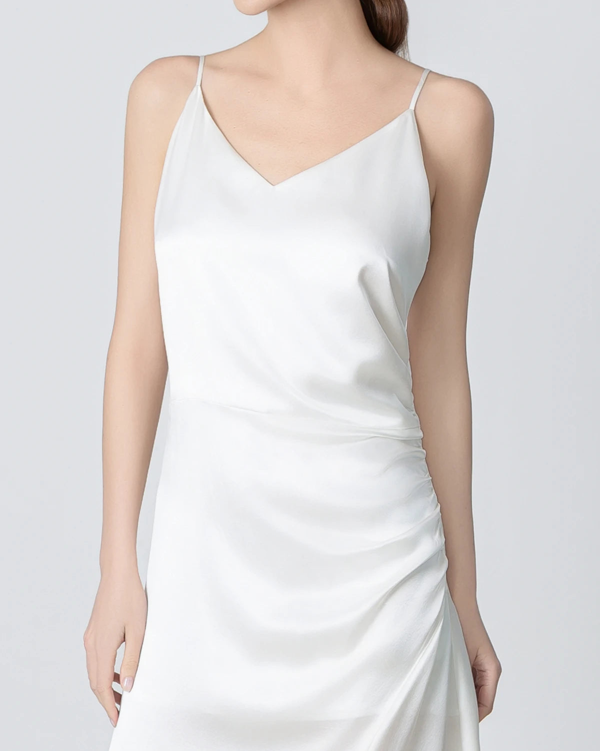 Elegant V-Neck Pleated Slit Maxi Silk Dress for Women - Perfect for Weddings, Parties & Evening Events