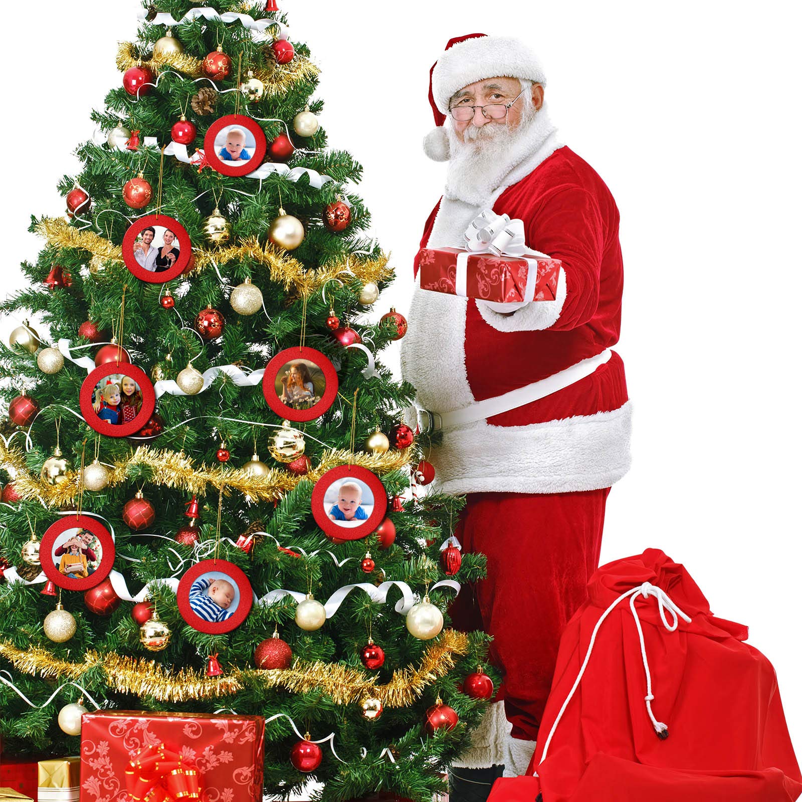 Jetec 15-Piece 2025 Christmas Glitter Magnetic Photo Ornaments Set - 13.12ft Gold Thread Hanging Picture Frames for Christmas Tree Decorations (Red) | Perfect for Holiday Memories, Family Photos & Festive Gift Giving