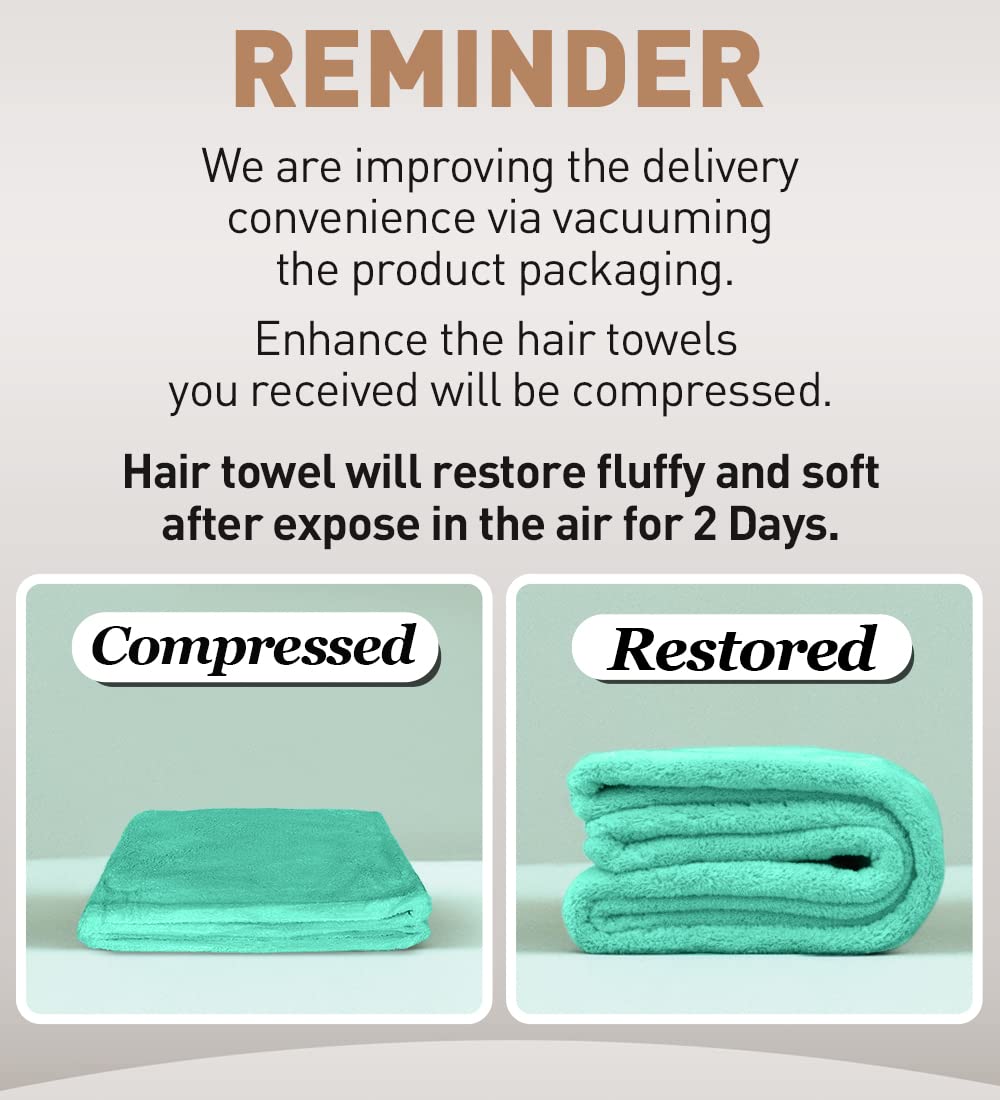 Hicober 3-Pack Microfiber Hair Towel for Women - Soft Hair Turban Wrap for Wet & Curly Hair, Quick Dry Anti-Frizz Hair Towels (Pink, Purple, Green) - Perfect for Post-Shower, Salon & Travel Use