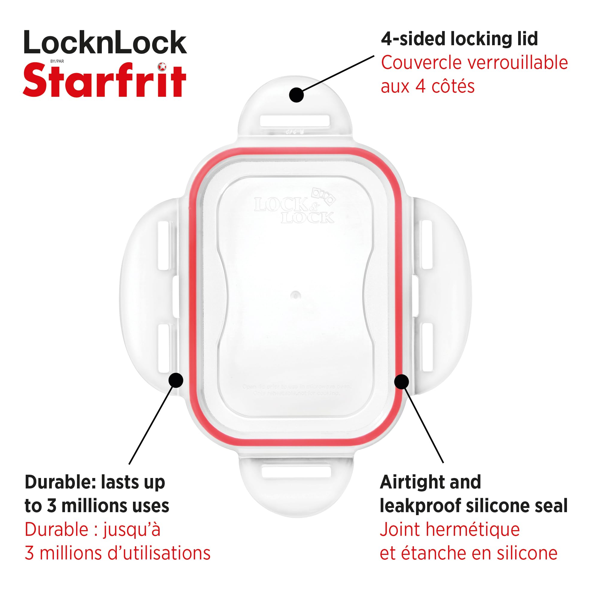 Starfrit LocknLock Airtight Plastic Bread Storage Container with Removable Divider - 5L/169oz Capacity - 4-Sided Locking Lid for Freshness - Perfect for Kitchen, Pantry & Bakery Storage
