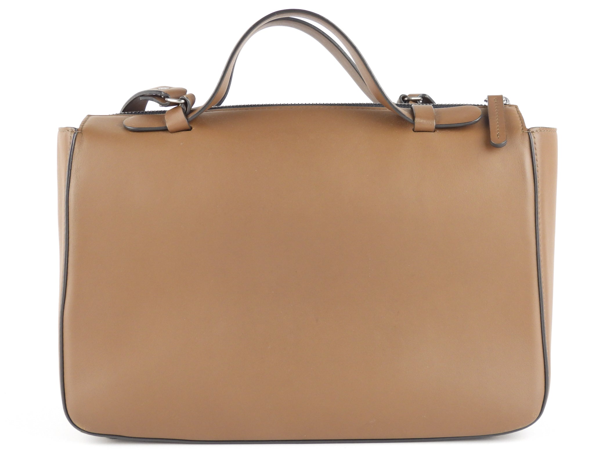 Brunello Cucinelli Brown Leather Monili Bead Two-Way Tote Bag for Women - Luxury Designer Handbag for Work, Travel & Everyday Use