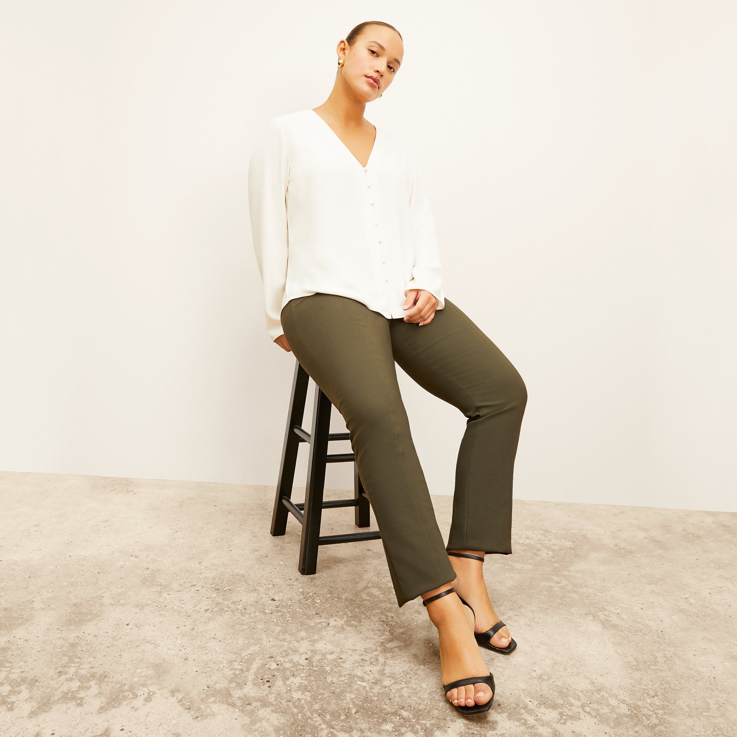 Foster Cigarette Pants for Women - PowerStretch High Waist Slim Fit Trousers in Dark Olive | Perfect for Work, Travel & Outdoor Activities