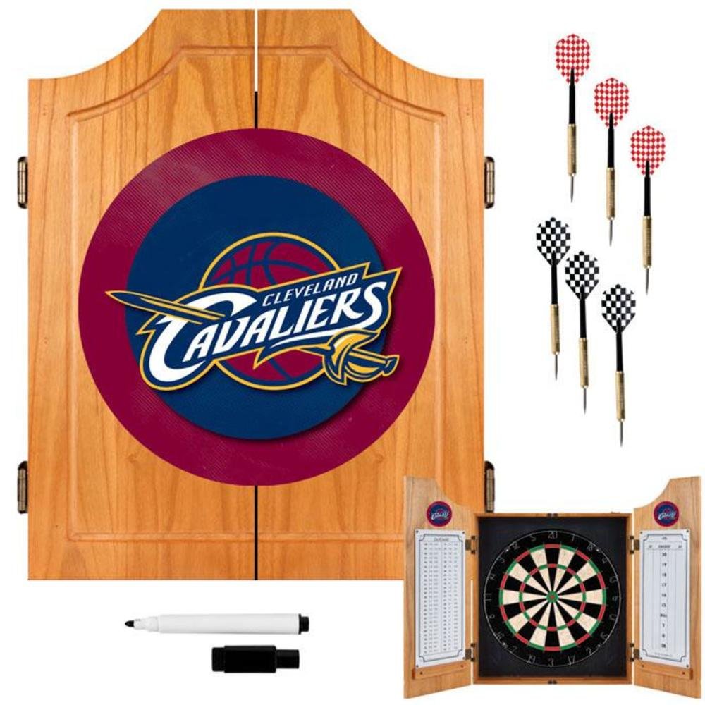 NBA Cleveland Cavaliers Wooden Dartboard Cabinet Set - Professional Bristle Dartboard with Official Team Logo - Perfect for Game Rooms, Man Caves & Sports Bars