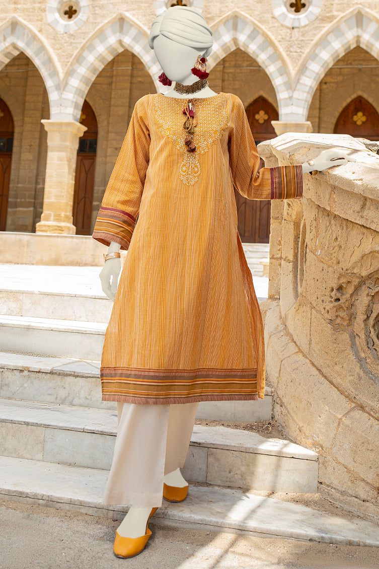 J. Junaid Jamshed Cotton Jacquard Brown Kurti - Elegant Embroidered Pakistani Tunic Top for Women | Perfect for Casual Wear, Parties & Festive Occasions