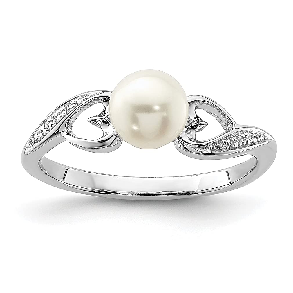 925 Sterling Silver Diamond & Freshwater Cultured Pearl Ring for Women - Elegant Fine Jewelry Gift for Her - Perfect for Anniversaries, Weddings & Special Occasions